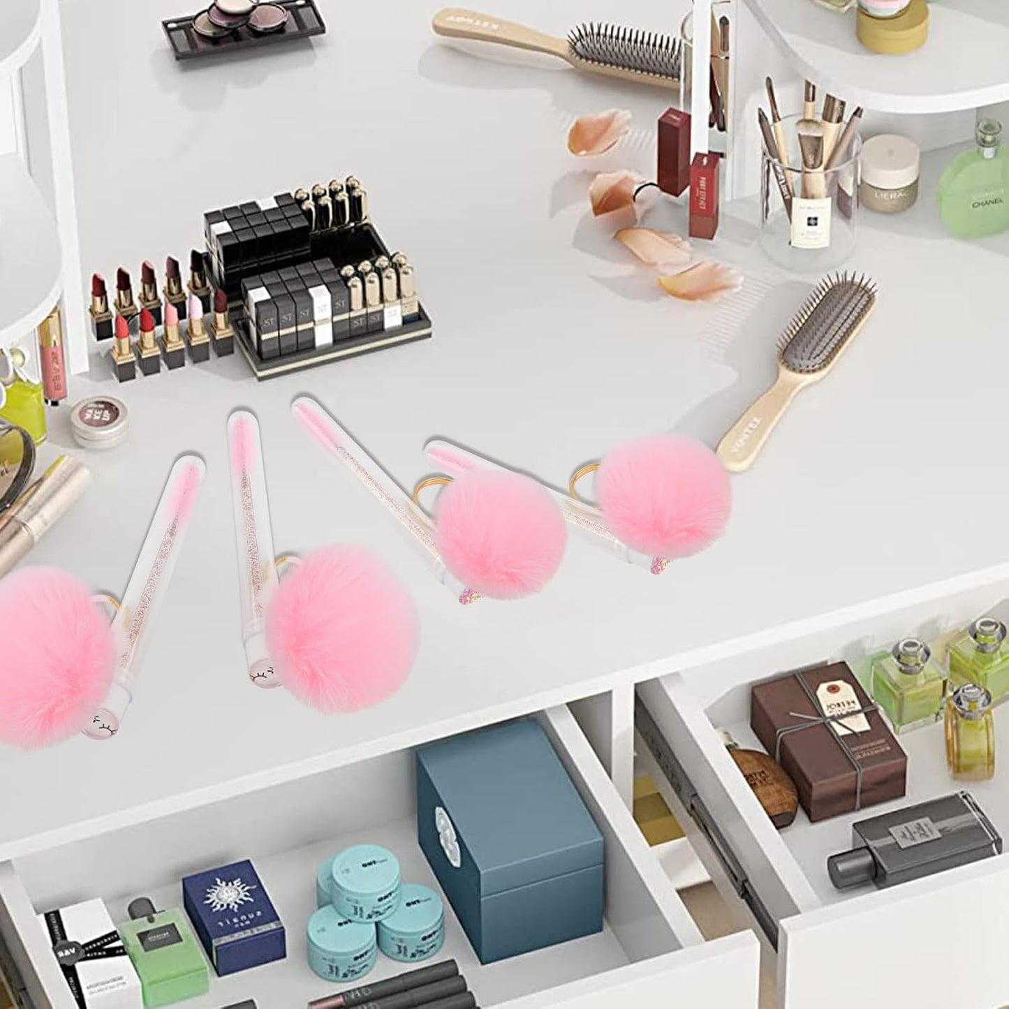 48 Pieces Disposable Mascara Wands Set,Include 24 pcs Disposable Crystal Lash Spoolies Brush and 24 Pieces Reusable Diamond keychain Empty Eyelash Brush Tubes for Women Girls Makeup Brush Kit