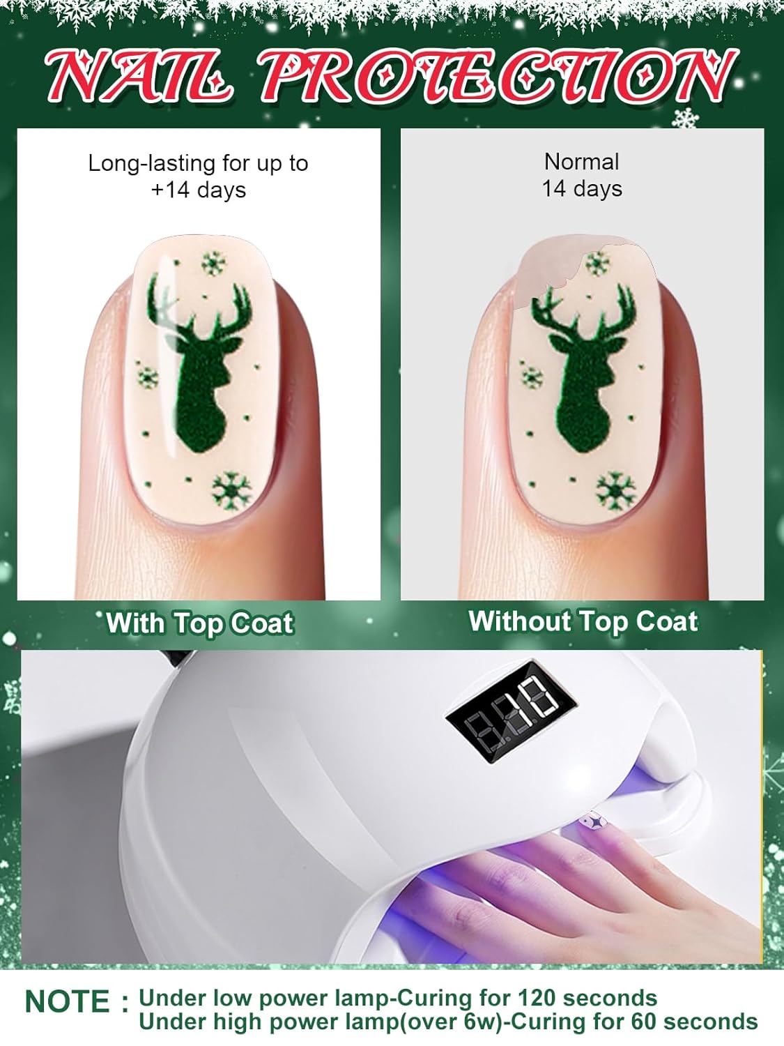EBANKU 24PCS Christmas Semi-Cured Gel Nail Strips, Deer Horn Self-Adhesive Gel Nail Art Sticker, Waterproof Gel Nail Wrap Stickers with Nail File and Stick