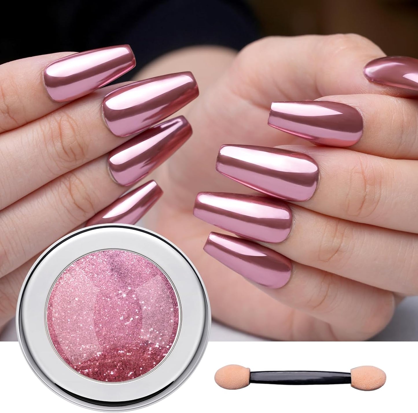 Pretty Diva Chrome Nail Powder - Rose Gold/Pink Nails Chrome Powder Mirror Effect, Premium Metallic Mirror Chrome Nail Powder Pigment for Nail Art Decoration