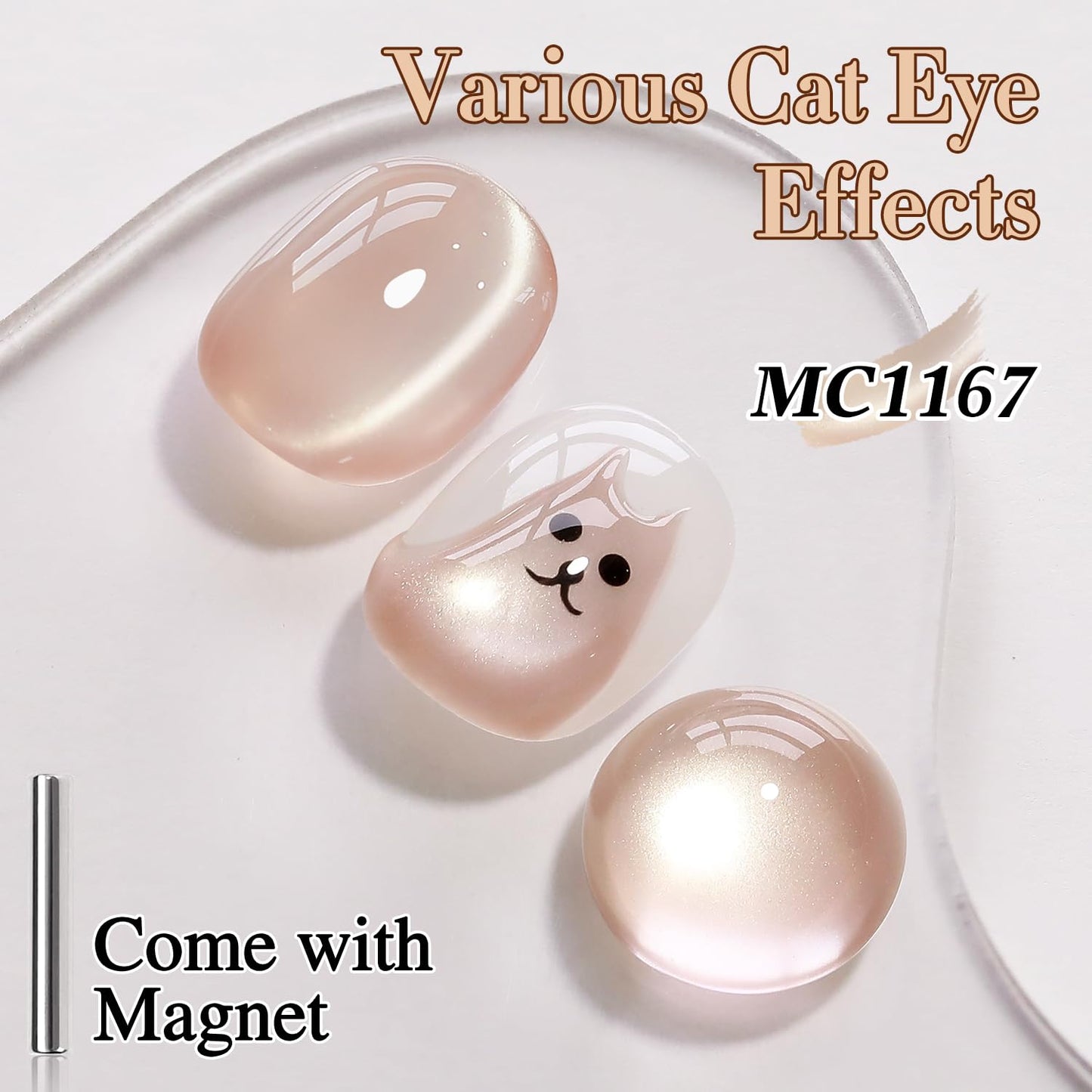 Double Rhythm 0.5 Oz Cat Eye Gel Polish with Magnet Same Color Same Bottle Holographic Glitter Shimmer Translucent Color Salon 15 ML Magnetic Nail Art ((Nude-MC1167)