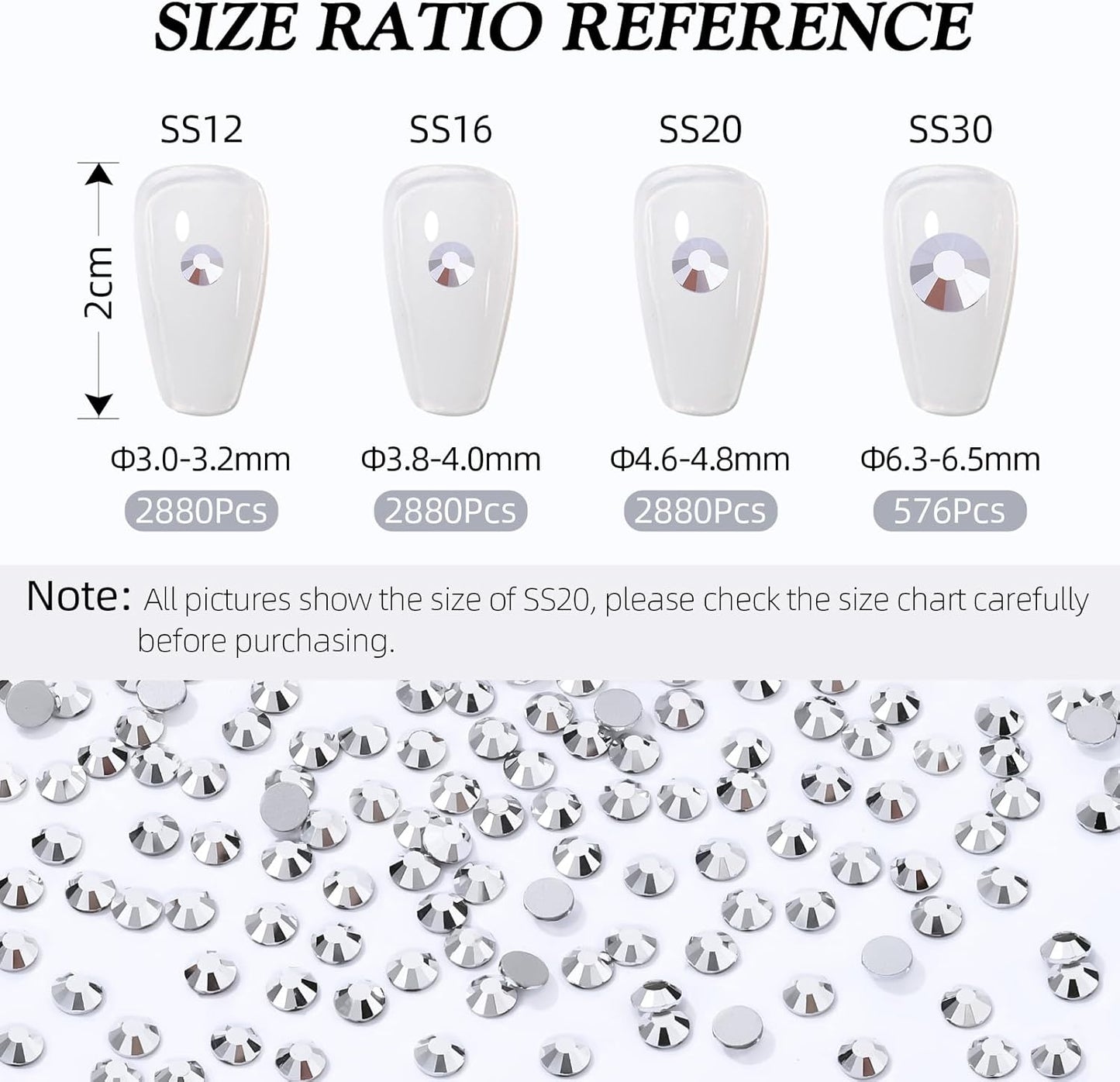 Silver Flatback Rhinestones, Glass Rhinestones for Nail Art and Craft, Glue Fix, Loose Crystal Gemstones(Silver, SS16, 2880pcs, 3.8-4.0mm)
