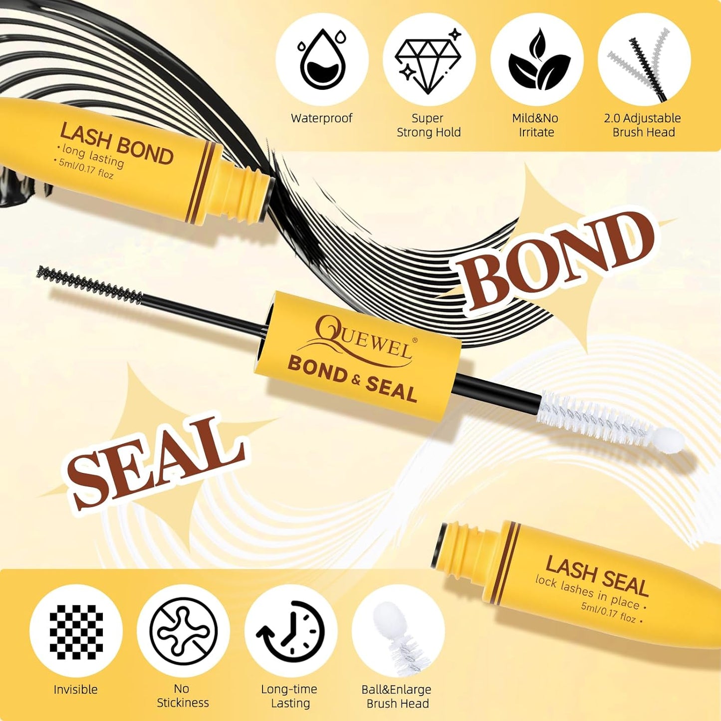 QUEWEL DIY Lash Extension Kit, 300pcs Cluster Lashes Mixed 10-20mm Lash Clusters Kit with Lash Bond and Seal Waterproof, Lash Applicator and Brush, DIY Lash Extensions at Home(200D RR-KIT)