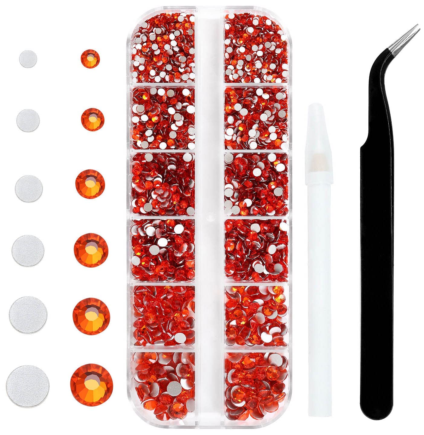 4240Pcs Orange Flatback Rhinestones 6 Sizes Crystal Diamonds for Nail Art Crafts Clothes Shoes with Tweezers and Picking Pen