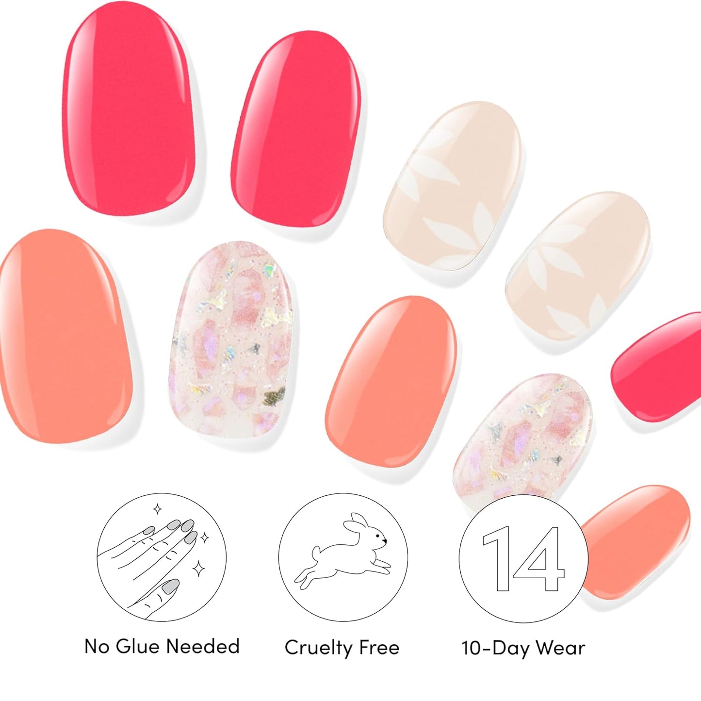 Dashing Diva Gloss Nail Strips Bundle - The Vivids Collection - Fruit Punch Petals & Papaya Breeze - UV Free, Chip Resistant, Long Lasting Gel Stickers - Contains 2 Sets