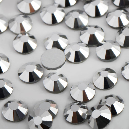 2000 PCS SS16 Flatback Rhinestones,12-Facet Diamond-Cut Glass Gems for Nail Art,Clothing,DIY Crafts,Glue-On Decoration Stones with Silver Backing,Silver Hematite