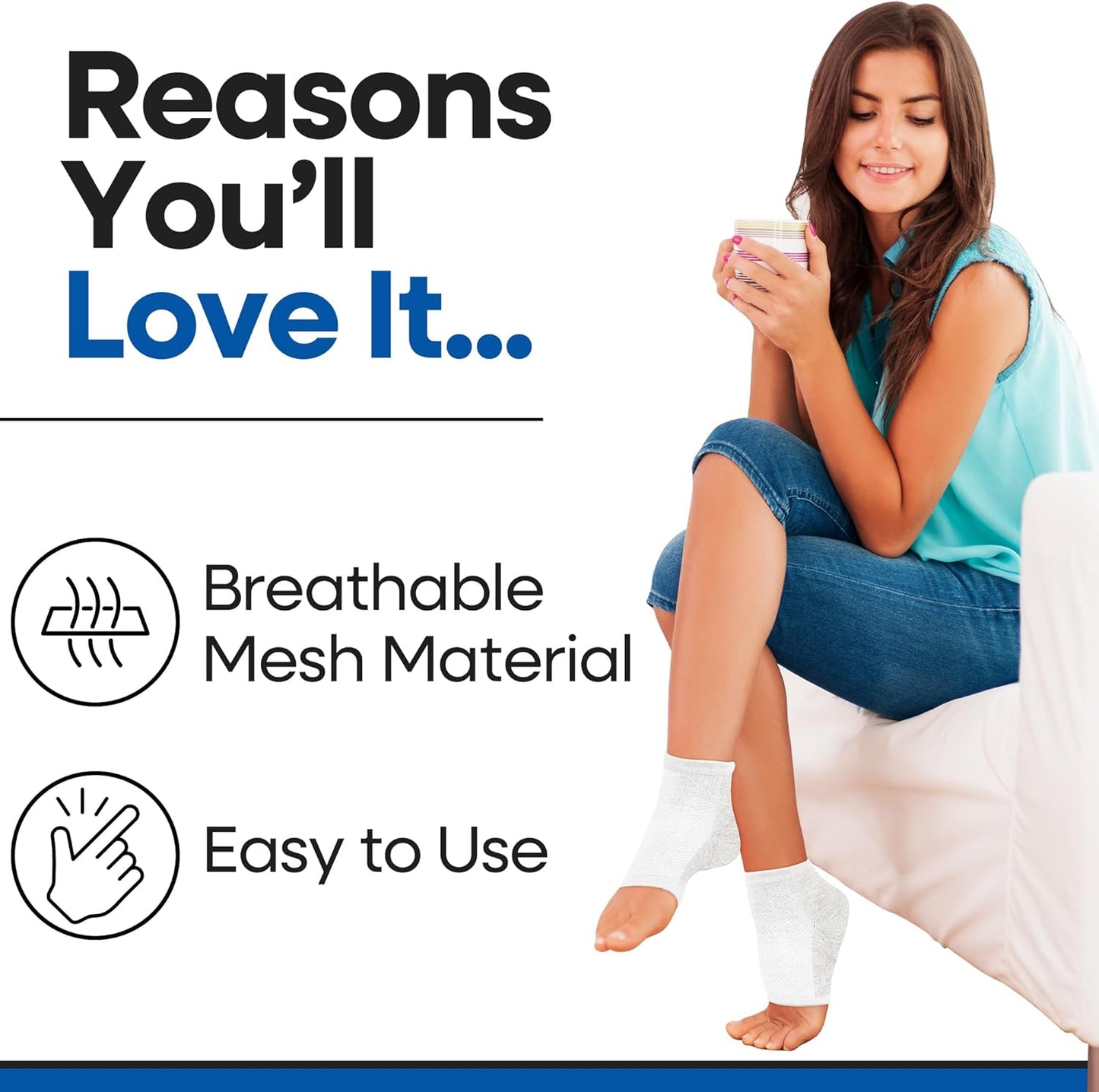 Moisturizing Socks for Mens Cracked Heels - Moisturizer Heel Sleeves to Smooth & Soften Rough Cracked Heels & Dry Feet. Large Aloe Moisturizing Heel Socks (White - 3 Pairs, Large)