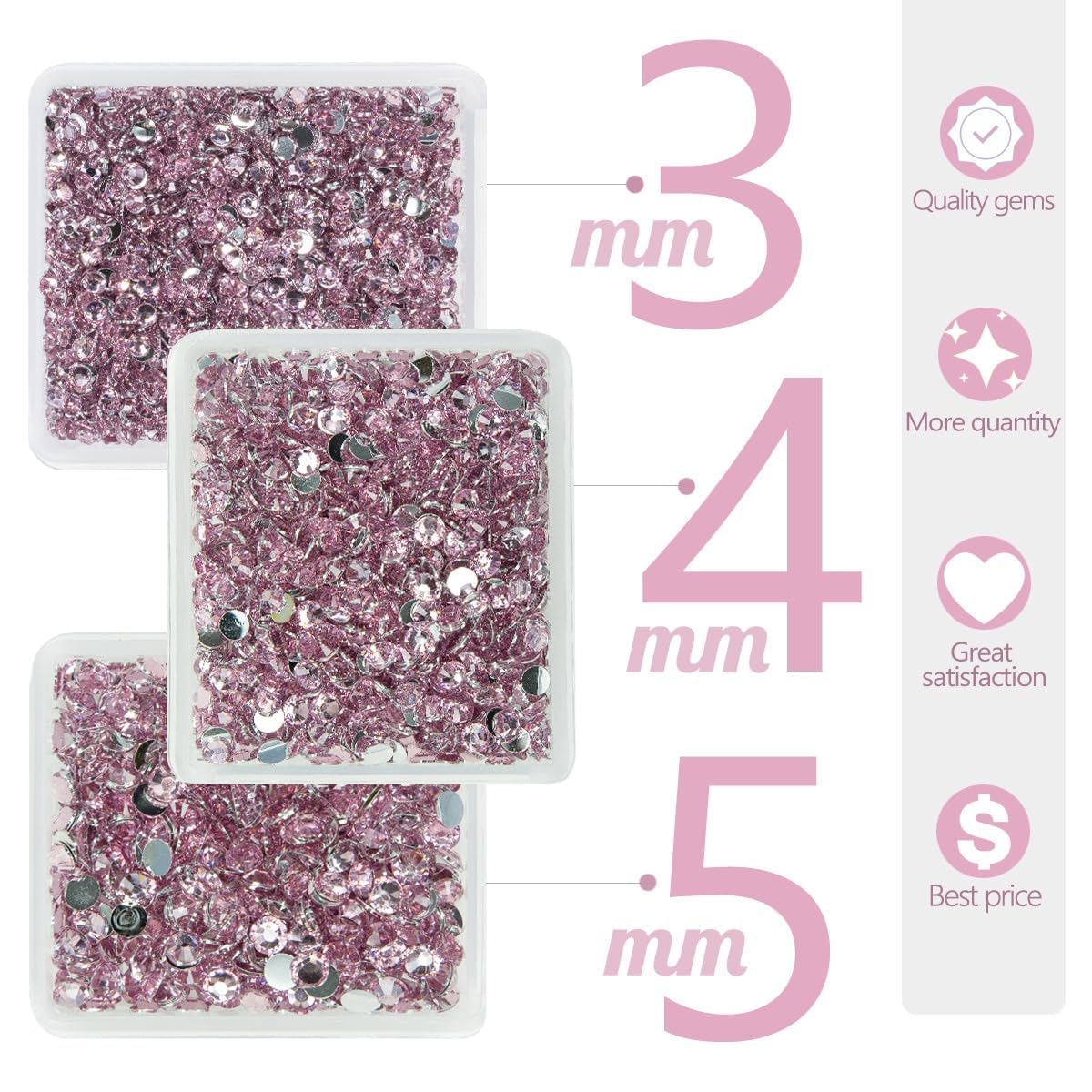 Light Pink Crystal Resin Rhinestones for Crafting 3mm 4mm 5mm Flatback Stones Non-Hotfix Diamonds Crystals Gems Charms for Nails Face Eyes Makeup Body Tumblers Bottles DIY Crafts Clothes Shoes