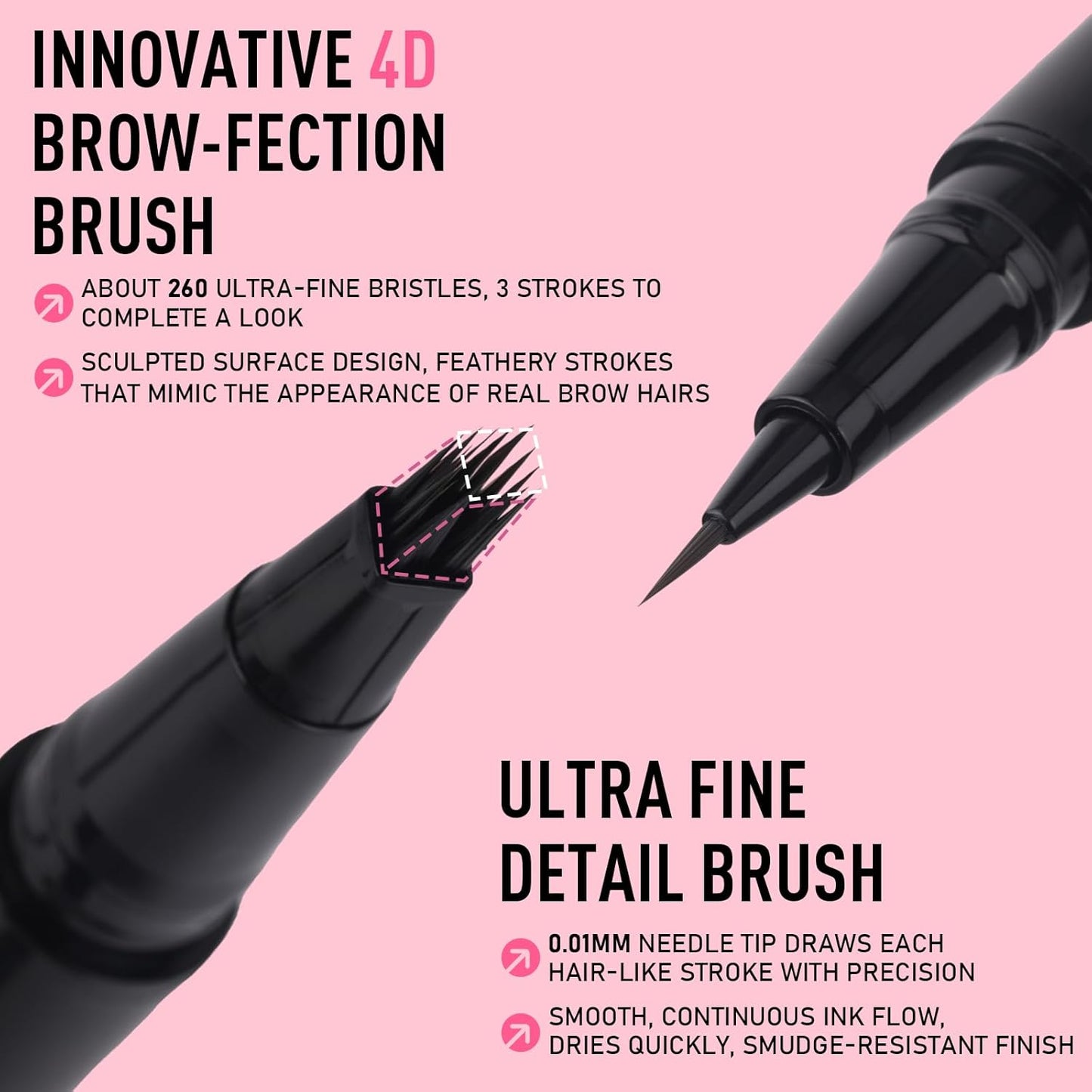 Dual Ended Microblading Eyebrow Pen - 2 in 1 Liquid Eyebrow Pencil with Brow-Fection Angled Brush & Precise Detail Brush-Tip, Shapes & Fills Hair-Like Looking Brows, Lasts All-Day, Dark Brown