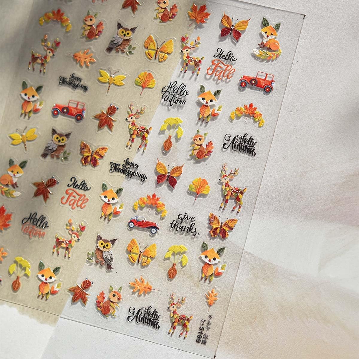 Fall Nail Sticker 5D Embossed Autumn Nail Decals Maple Leaf Design Butterfly Nail Art Sticker Cute Nails Art Decals Plants Animals Nails Supplies for Women Holiday DIY Manicure 1 Sheet