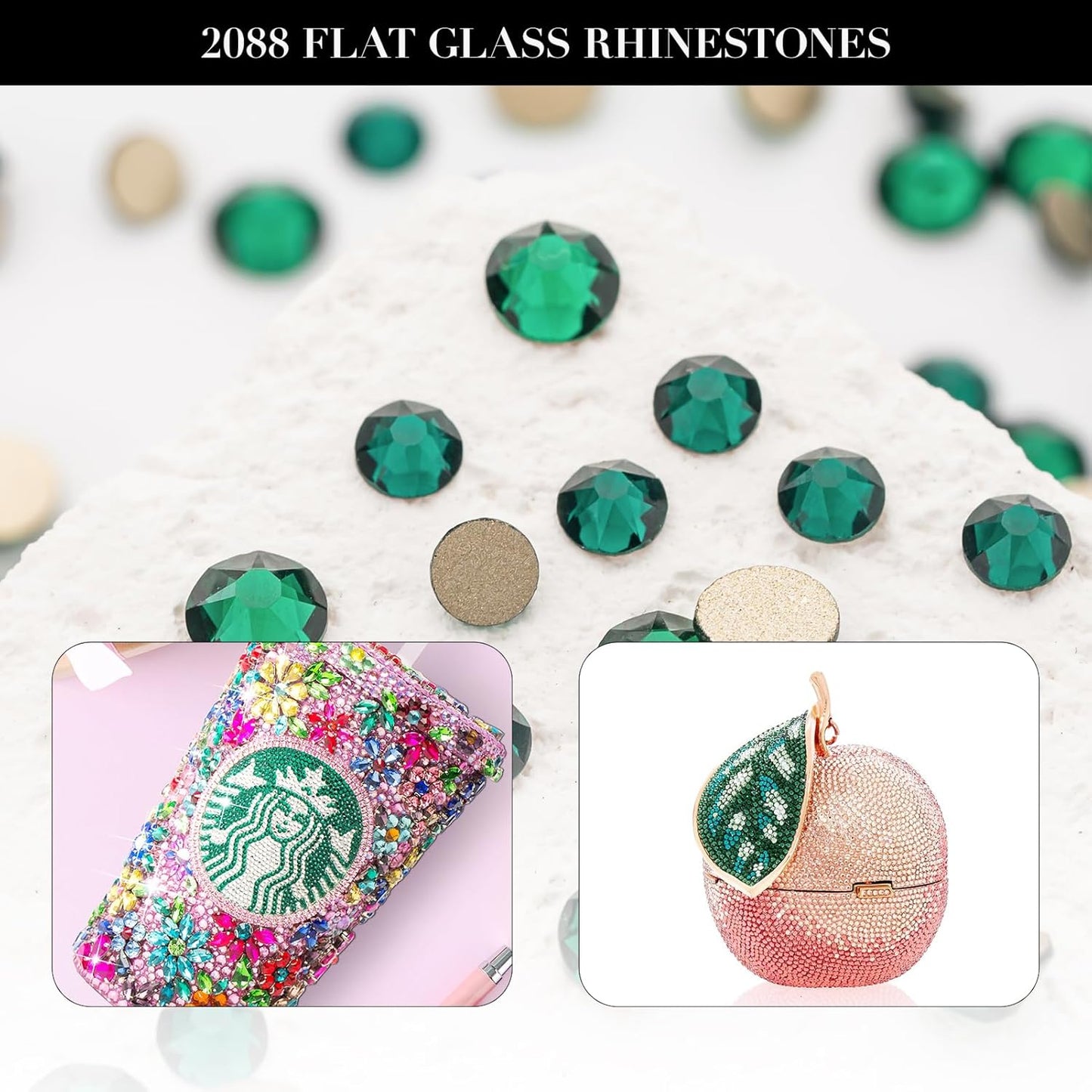 Novani Malachite Green Rhinestones 1440pcs Flat Back Round Rhinestone Style 2088 Sparkly Crystal Gemstones for Nail Art and Crafting SS20,4.6-4.8mm