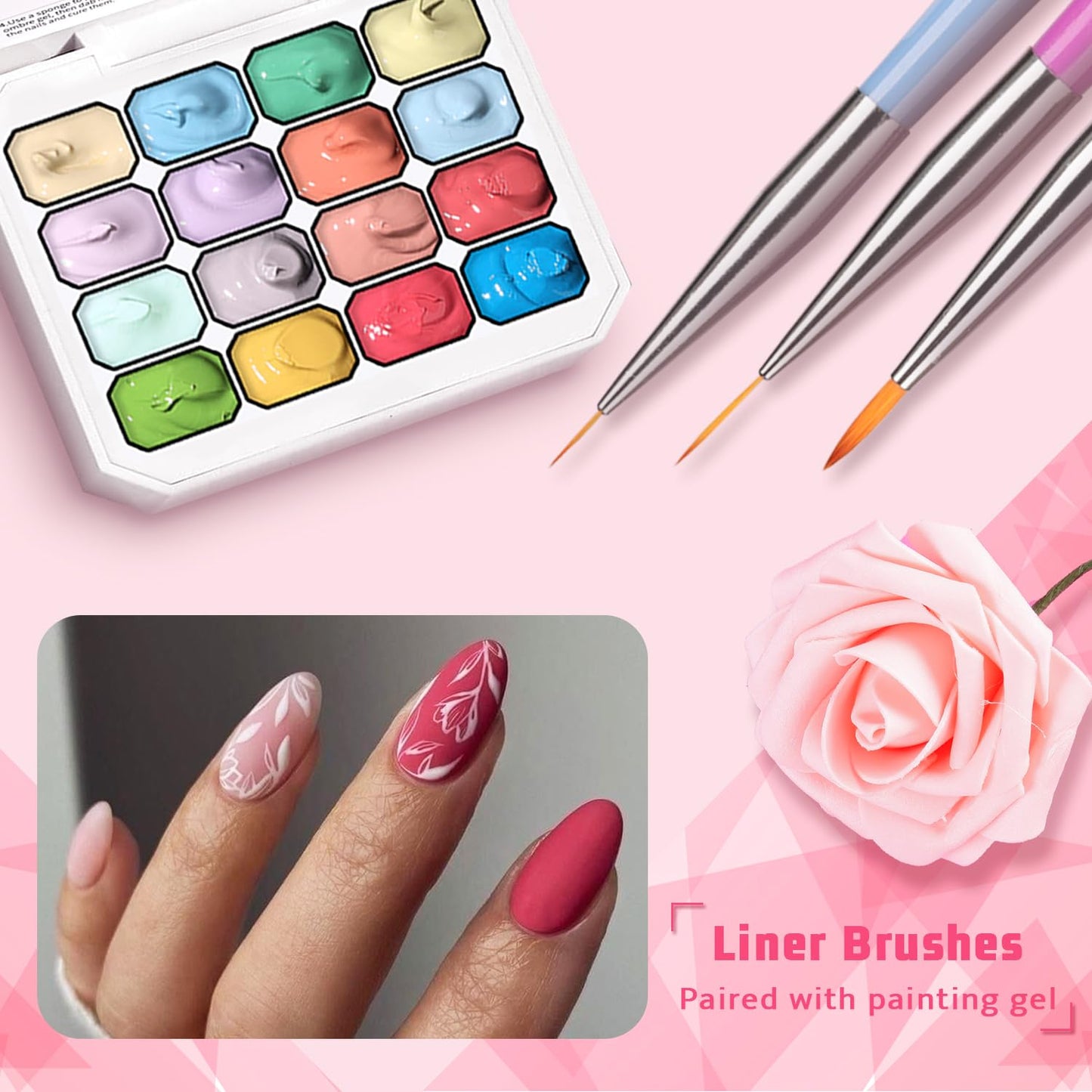 Sponge Pat Paint Nail Gel, Ombre Nails Gradient Gel Nail Blush Blooming Aura Nails Drawing Stripper Floral Painting DIY Nail Art, No Wipe, UV/LED Curing (16 Colors N)