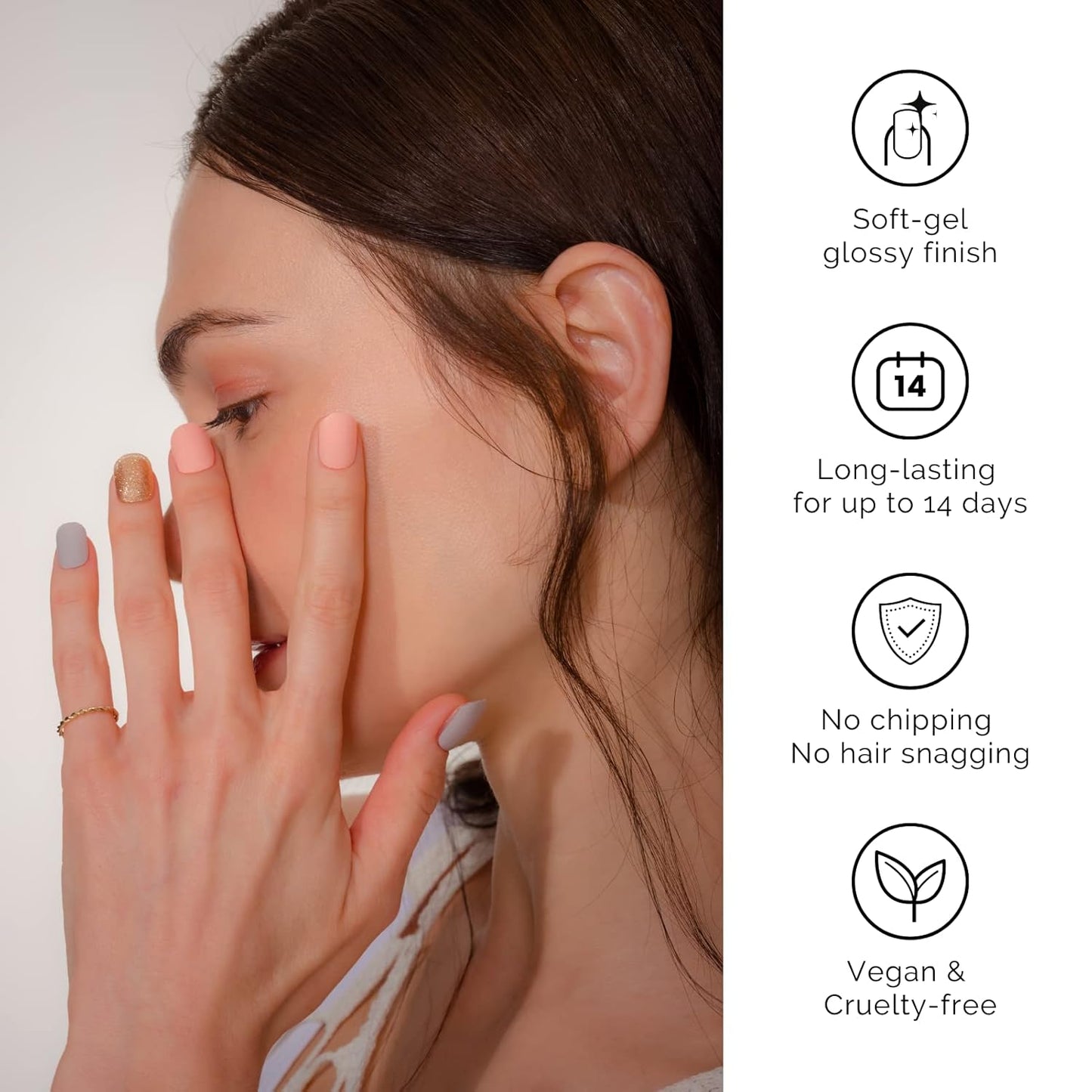 NAILOG Semi Cured Gel Nail Strips 34 pcs, Buy 2 Get 1 UV Lamp, Salon-Quality Gel Nail Stickers, Semicured Nail Wraps with Soft Gel Finish | Summer Soiree