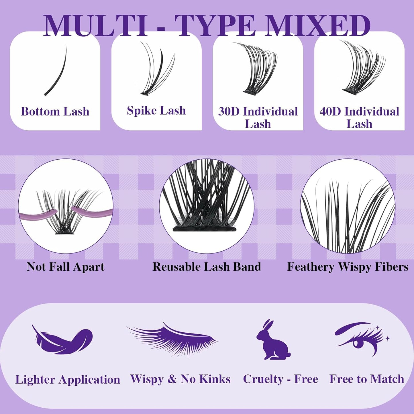 B&Q Lash Extension Kit with Spikes 30D+40D Lash Clusters Kit with Spikes Multi-Type 10-16 Mixed Eyelash Extension Kit with Bottom Lashes, 7D Spike Fans, Individual Lashes, Lash Tweezer(spike-30D+40D)