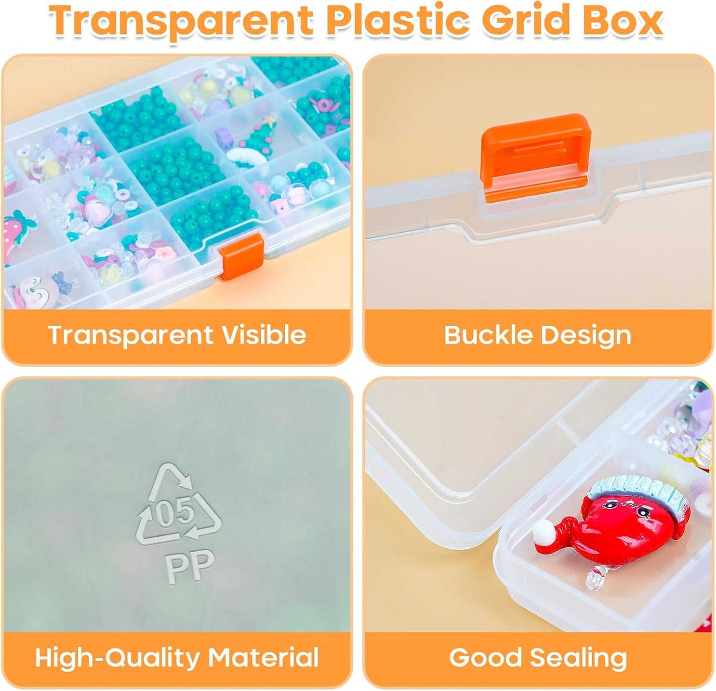 2PACK Extra Thick Bead Organizers, 15 Grid Mini Clear Plastic Storage Box Craft Containers for Nail jewelry rhinestones DIY Supply Case