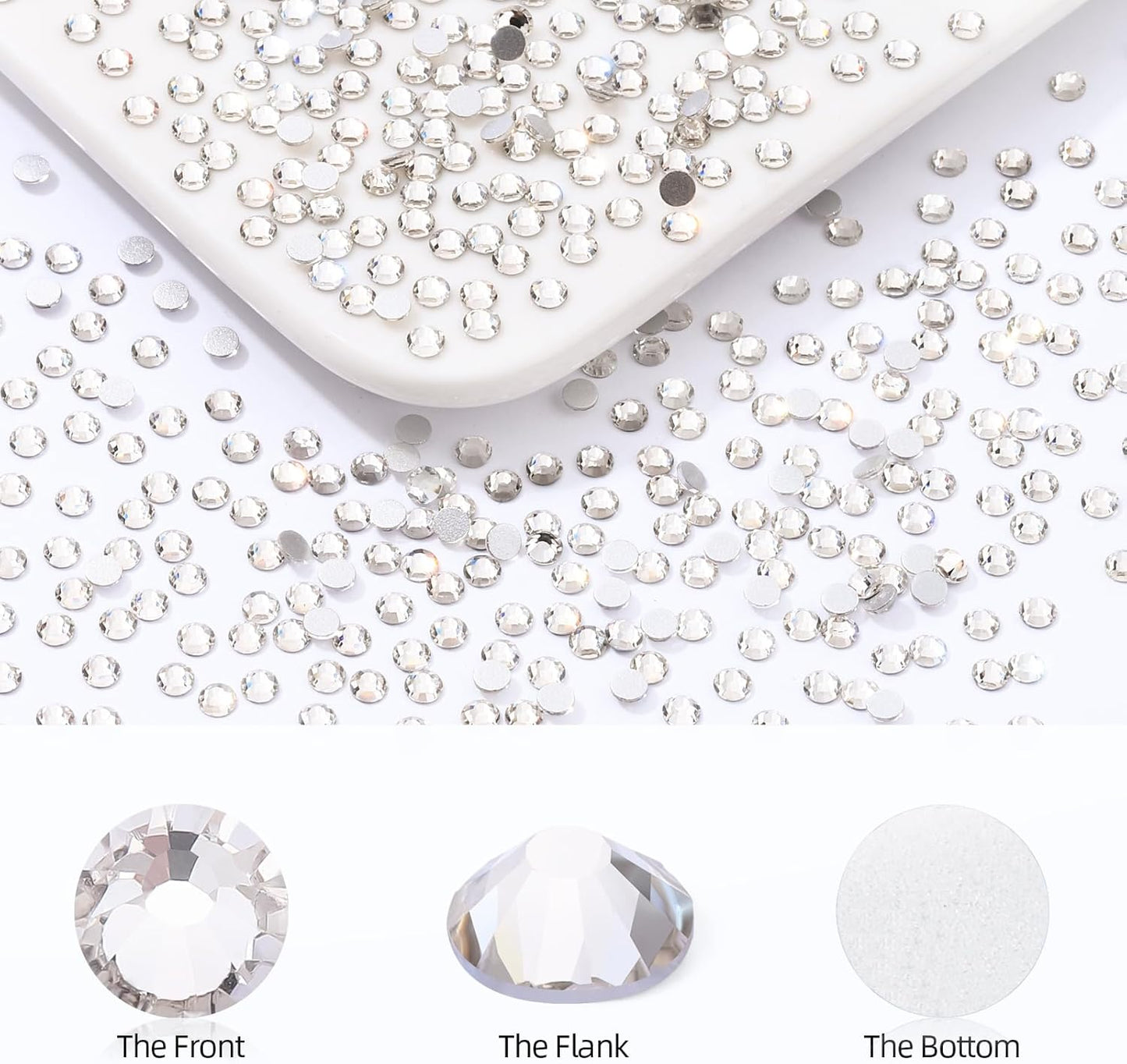 Crystal Clear Flatback Rhinestones, Glass Rhinestones for Nail Art and Craft, Glue Fix, Loose Crystal Gemstones(Crystal, SS10, 2880pcs, 2.7-2.8mm)