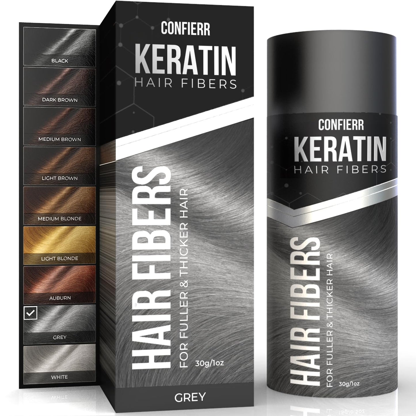 Keratin Hair Fibers for Men & Women - Fill In Fine or Thinning Hair, Instantly Thicker, Fuller Looking Hair (Gray 30g)