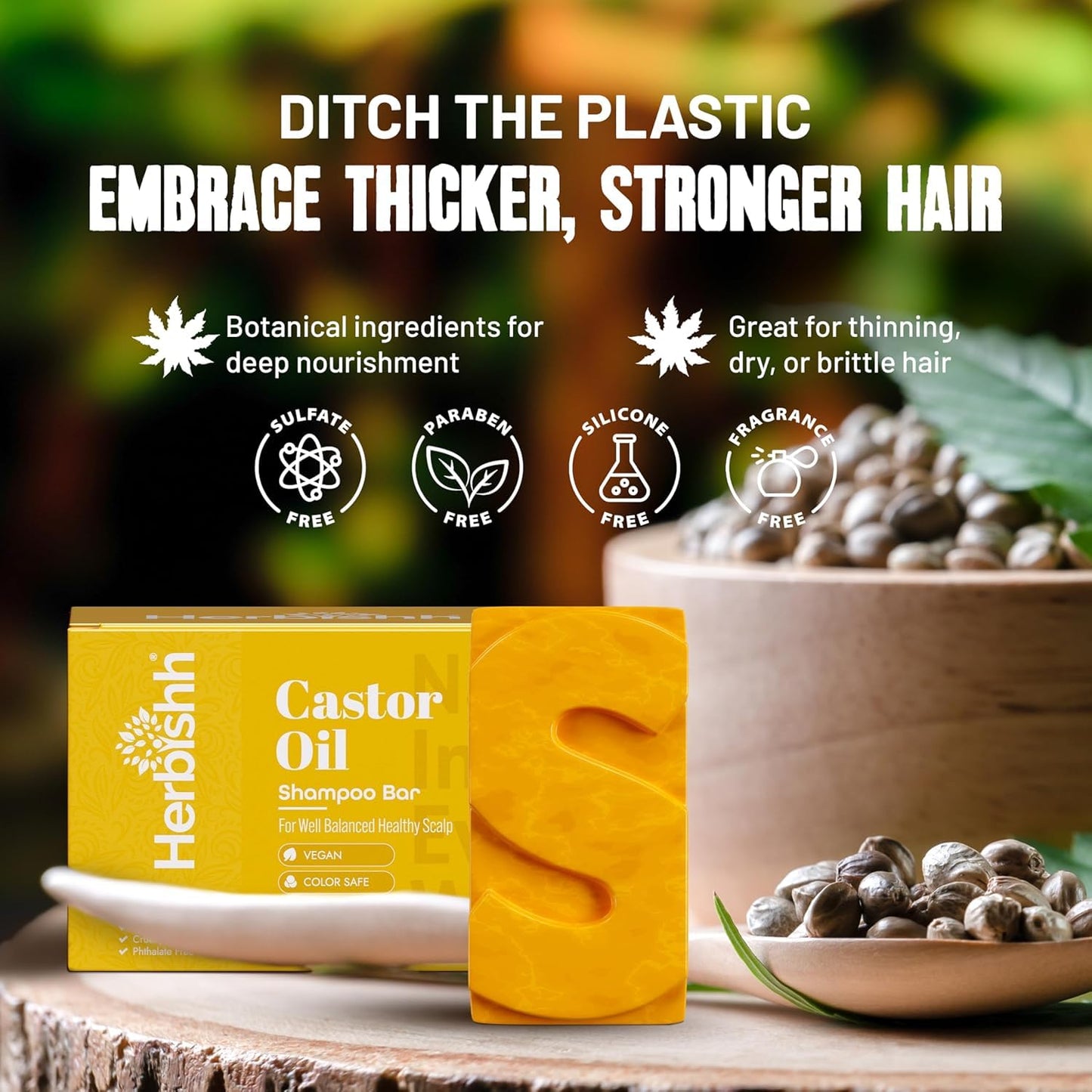 Herbishh Castor Oil Shampoo Bar – Nourishing Solid Shampoo Bar for Hair Growth & Thinning Hair – Castor Oil Shampoo Soap for Moisturized Scalp – Natural Soap 3.53 oz Pack of 2