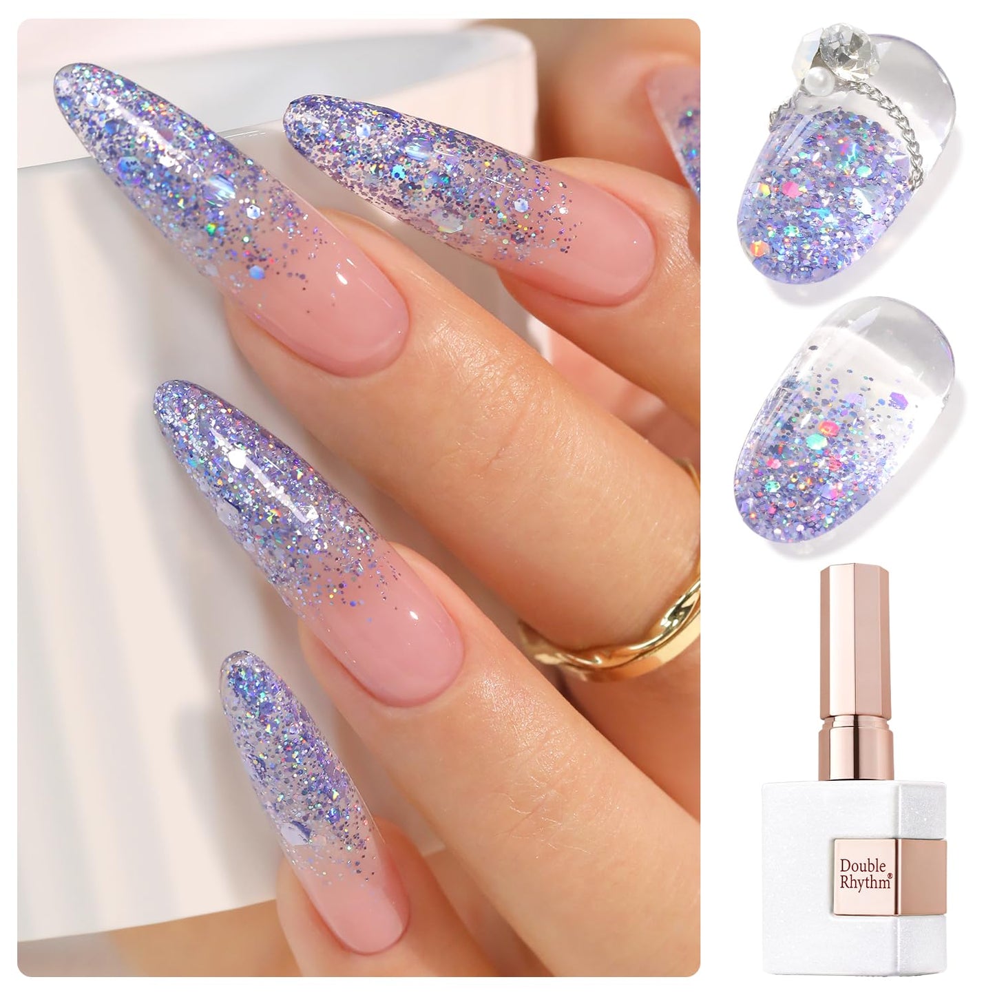 Double Rhythm 0.5Oz Glitter Gel Polish Shimmer Reflective Color for Nail Art Salon DIY Soak Off 15ml Nail Lamp Gel Polish at Home (Blue Purple-B1056)