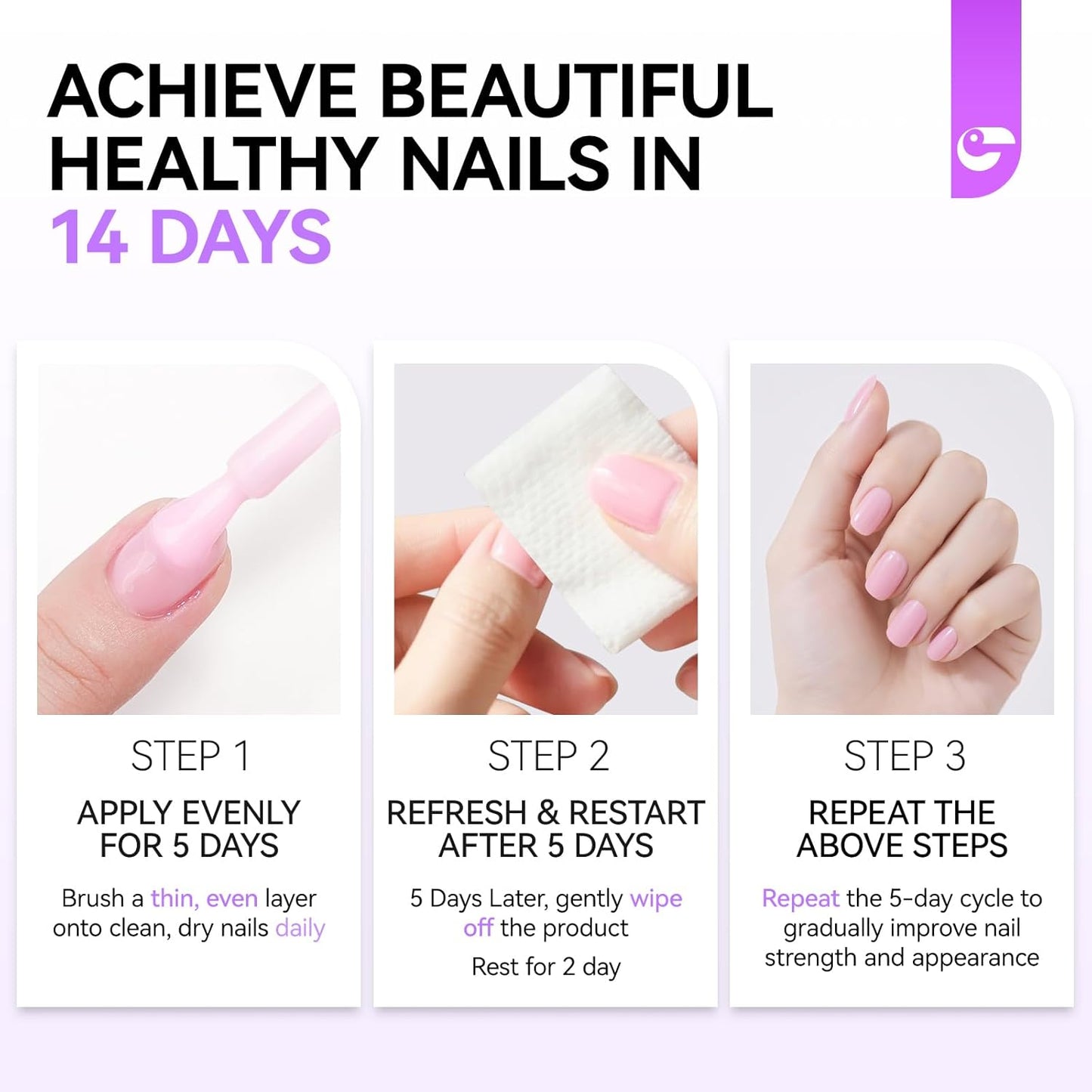Gelike EC Nail Growth Treatment: Milky Pink 15ml Natural Nail Strengthener for Weak and Damaged Nails - Protein Nail Hardener for Home Salon Outdoor
