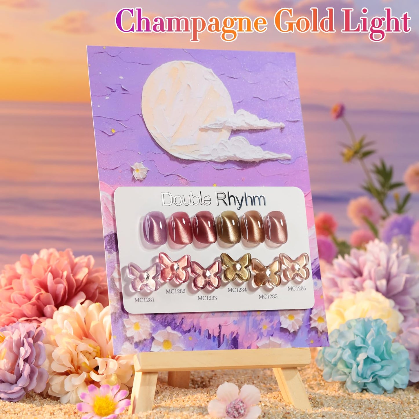 Double Rhythm Cat Eye Gel Nail Polish Set of 6 Same Color Same Bottle 0.5 Oz Shimmer Glitter with Magnet Holographic Reflective Magnetic UV Nail Polish Kit at Home (Rose Coffee Brown Red-T6-62)