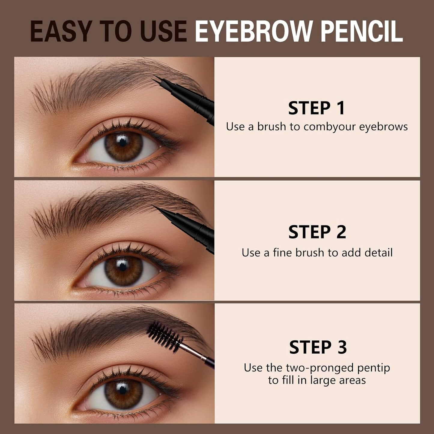 Microblading Eyebrow Pen, Dual-Ended Brow Pencil with 2-Fork-Tip and Precise Brush, Waterproof Longer Lasting Eyebrow Pencil, Microblade Eyebrow Pencil Create Natural Hair-Like Strokes (Dark Brown)
