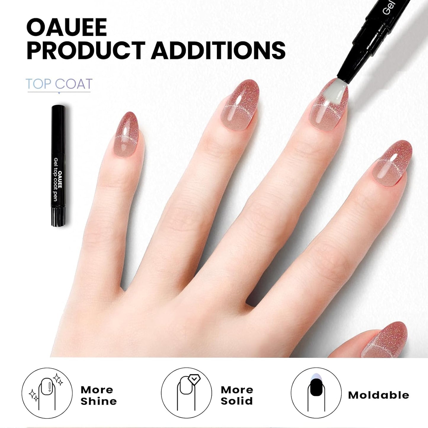 Semi Cured Gel Nail Strips | Built-In Gel Top Coat | UV Light Required | Salon Quality, Easy Application And Removal (Nude Glitter)