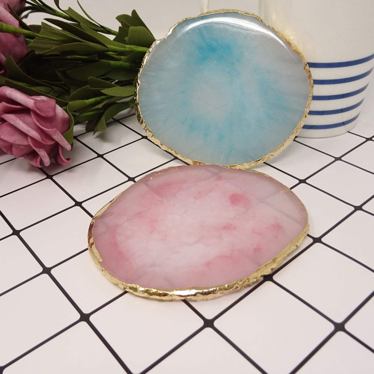 Honbay 2PCS Golden Edge Resin Nail Art Palettes Drawing Plates Manicure Display Tools for Women