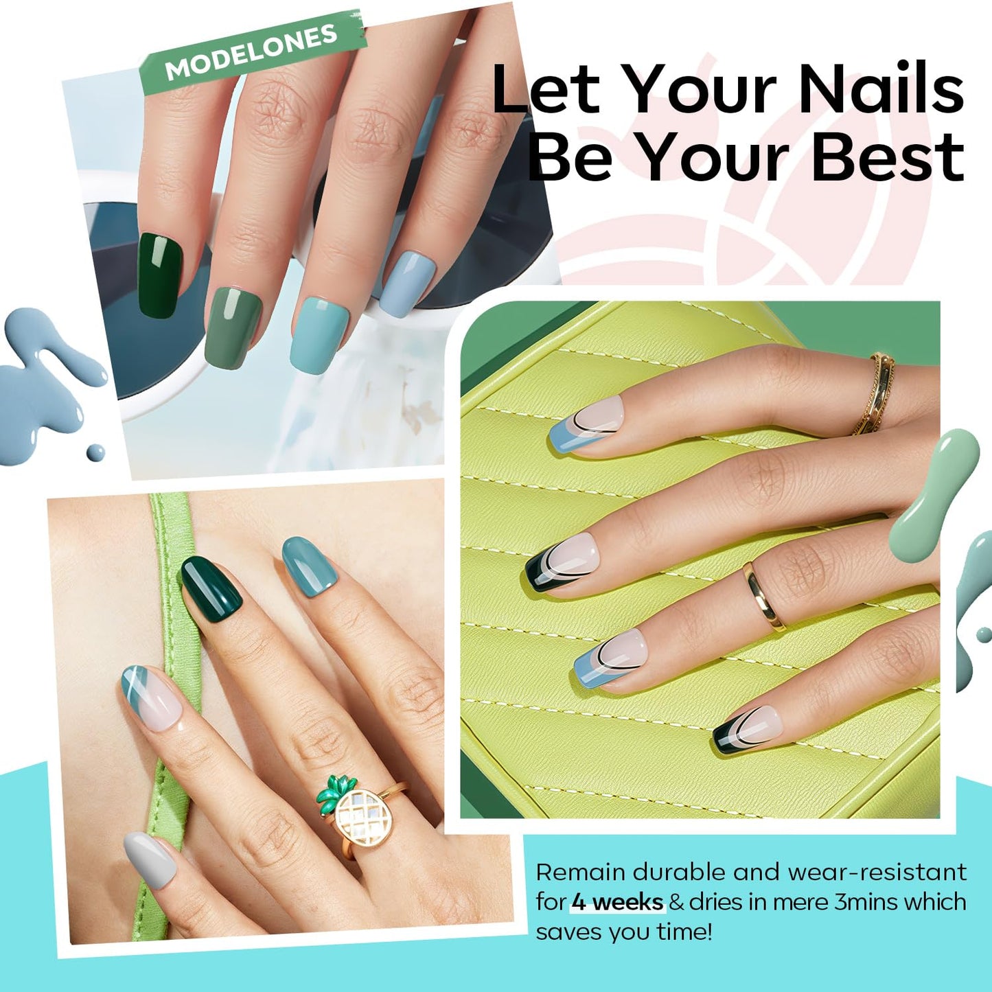 modelones Gel Nail Polish Set - 6 Colors Misty Gray Dark Green Glitter Gel Polish Kit Sage Green Baby Blue Nail Polish Soak Off LED Nail Lamp Nail Kit Fall Winter Nails Salon DIY Gift