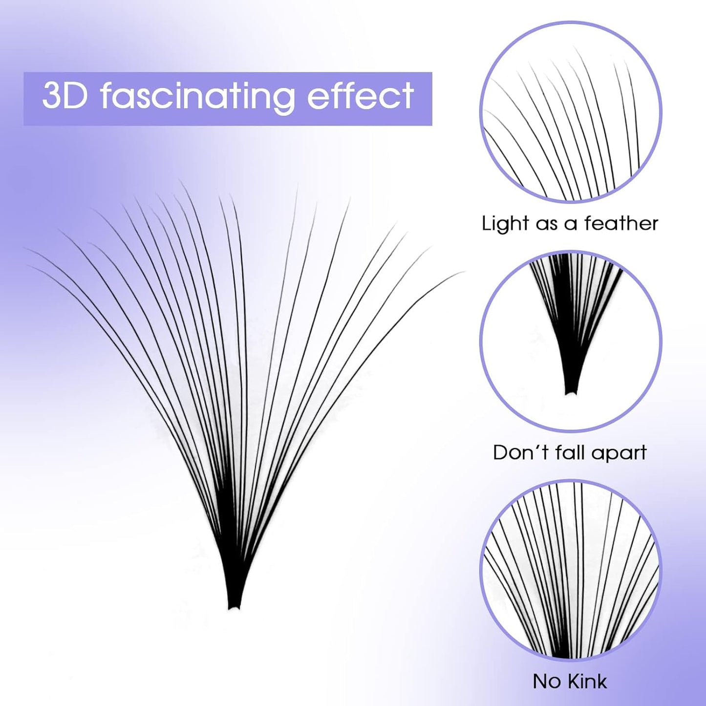 Easy Fan Volume for Lash Artists: Wendy, Handmade Fans for Eyelash Extensions, Self Fanning, Blooming, B-KH, Black, D-0.07-14-20