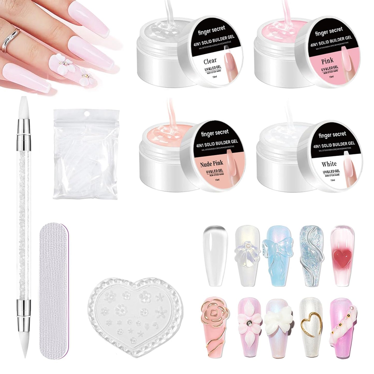 Solid Builder Gel for Nails Hard Gel 3D White Nude Pink Clear Colors for Nail Extension DIY Nail Kit
