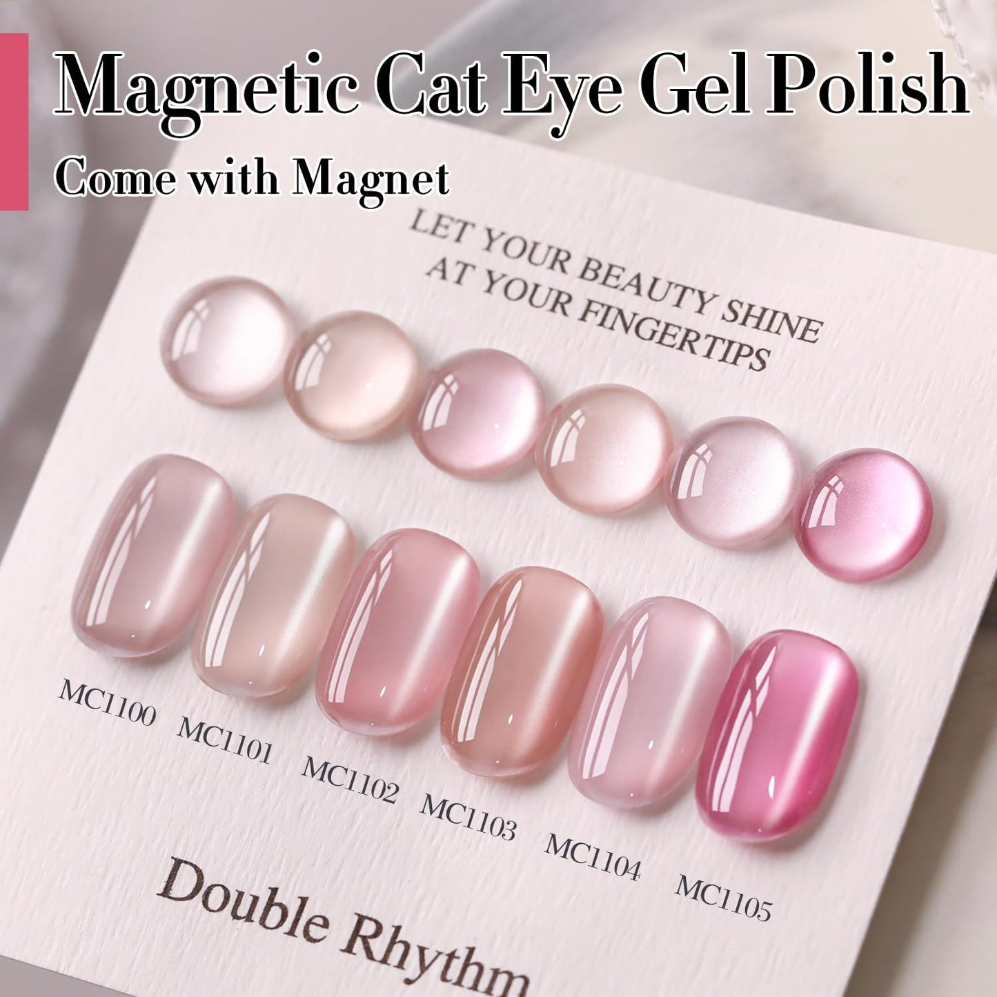 Double Rhythm Cat Eye Gel Polish Set 6 Colors Shimmer Glitter with Magnet Holographic Reflective Magnetic UV Gel Polish Art Kit (Glass Jelly Nude Pink 6-Kit 35)