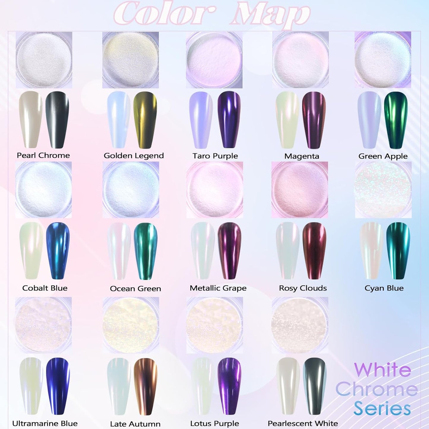 Laza White Chrome Powder Glazed Donut Metallic Effect Pigment Shimmer Mica Iridescent Aurora Glitter Fairy Dust Gel Nail Art Supplies for Techs - Pearlescent White