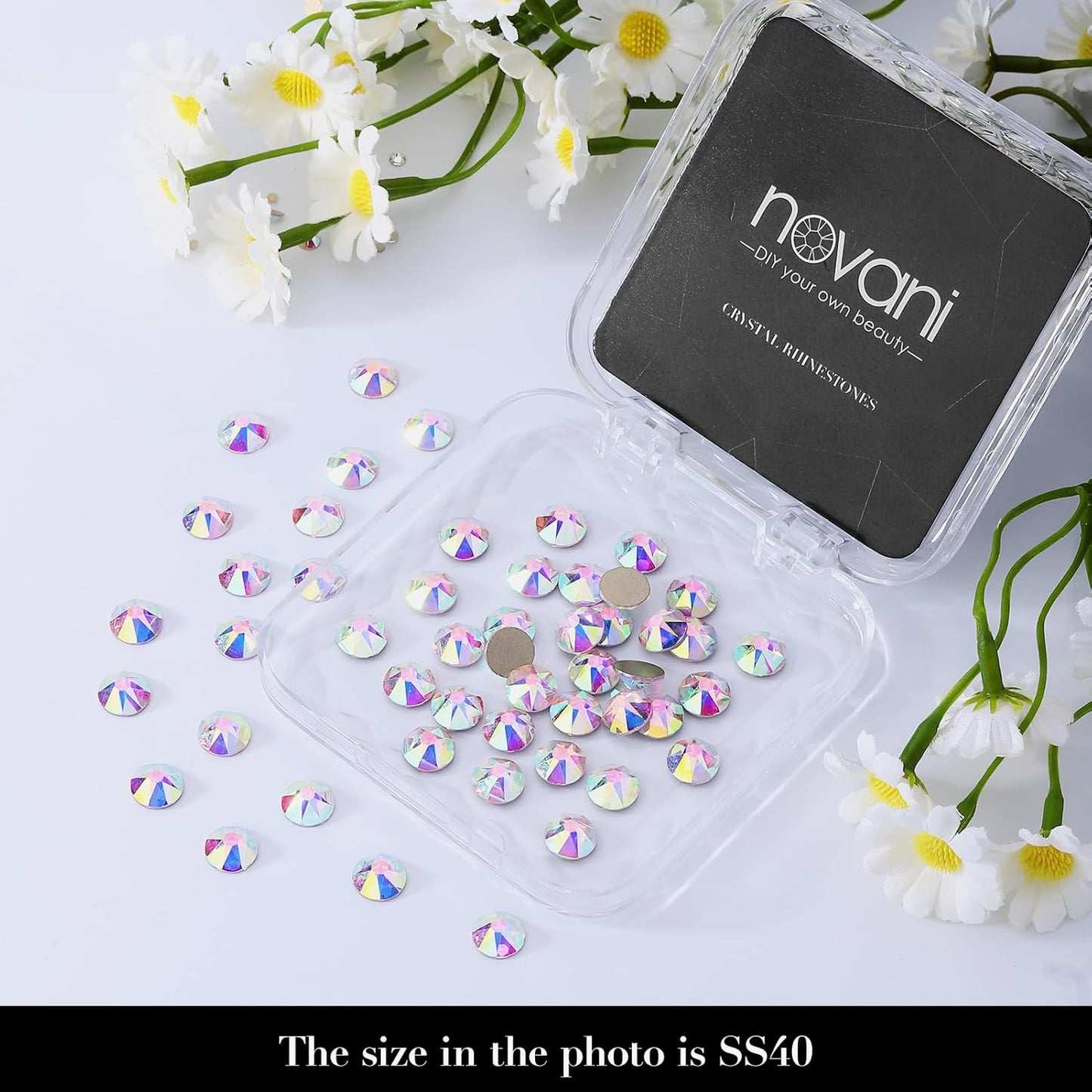 Novani 72pcs Crystal AB Rhinestones Flat Back Round Rhinestone Style 2088 Sparkly Crystal Gemstones for Nail Art and Crafting,SS40(8.3-8.6mm
