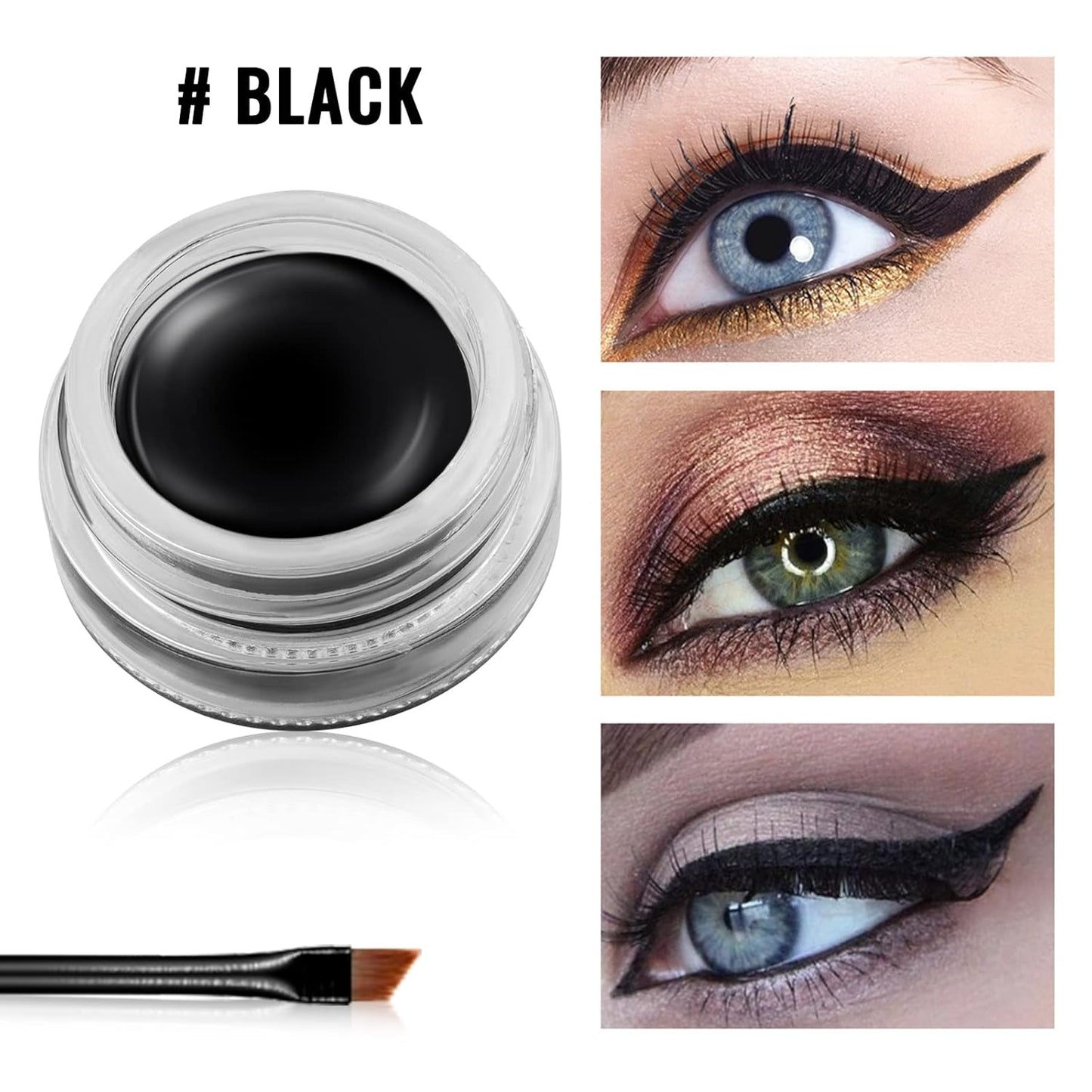Erinde Black Gel Eyeliner, Waterproof Cream Eyeliner Gel Pot, High-Intensity Pigments Long Lasting Smudge Proof Eye Liner Eyebrow Makeup, Waterline Matte Eye Liner with 2PCS Brushes, 02 Balck