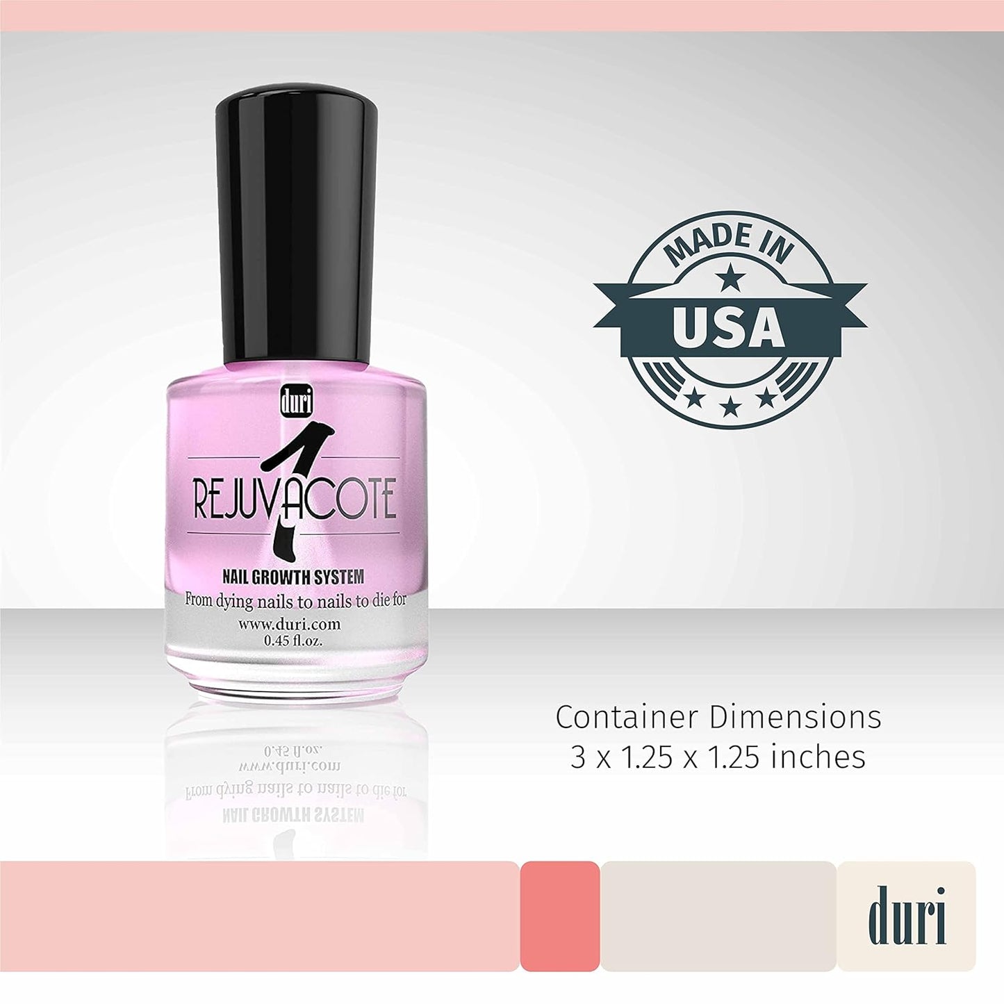 duri Rejuvacote 1 Nail Growth System - Original Maximum Strength Formula - Nail Strengthener and Nail Growth - Base and Top Coat - Pack of 2-0.45 fl. oz.