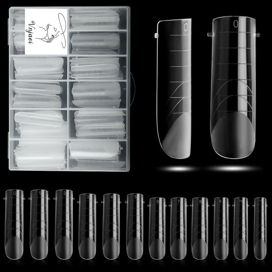 120 Pcs Poly Extension Gel Dual Nail Forms Nail Molds With Scale Builder Coffin Nail for Gel Manicure Nail Art Design Salon DIY at Home (Long Square Head Frosted Dual Nail Forms Set)