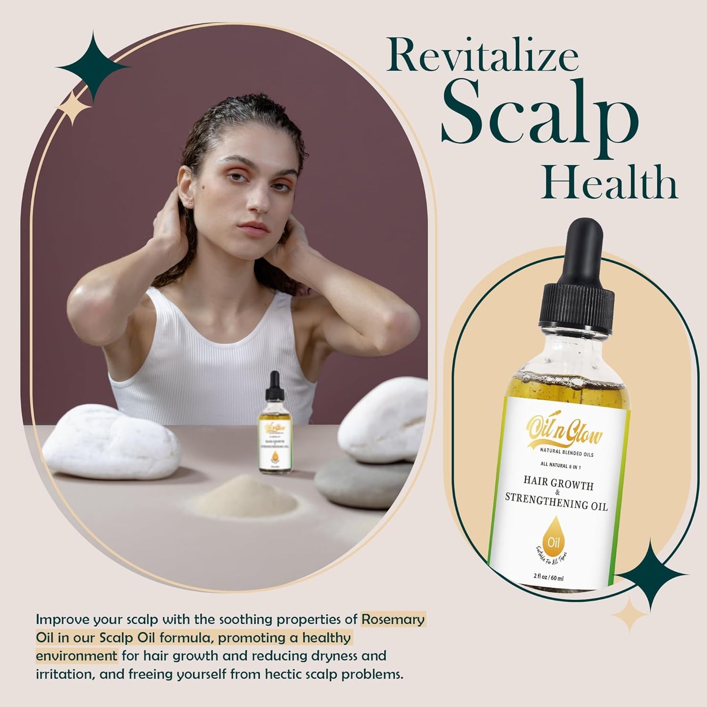 USDA Certified Organic 9 in 1 Natural Hair Growth Serum & Strengthening Oil with Rosemary, Castor, 100% Vegan Jojoba, Coconut, Grape Seed, Ginger & Scalp DHT Blocker Peppermint Oil 2 FL