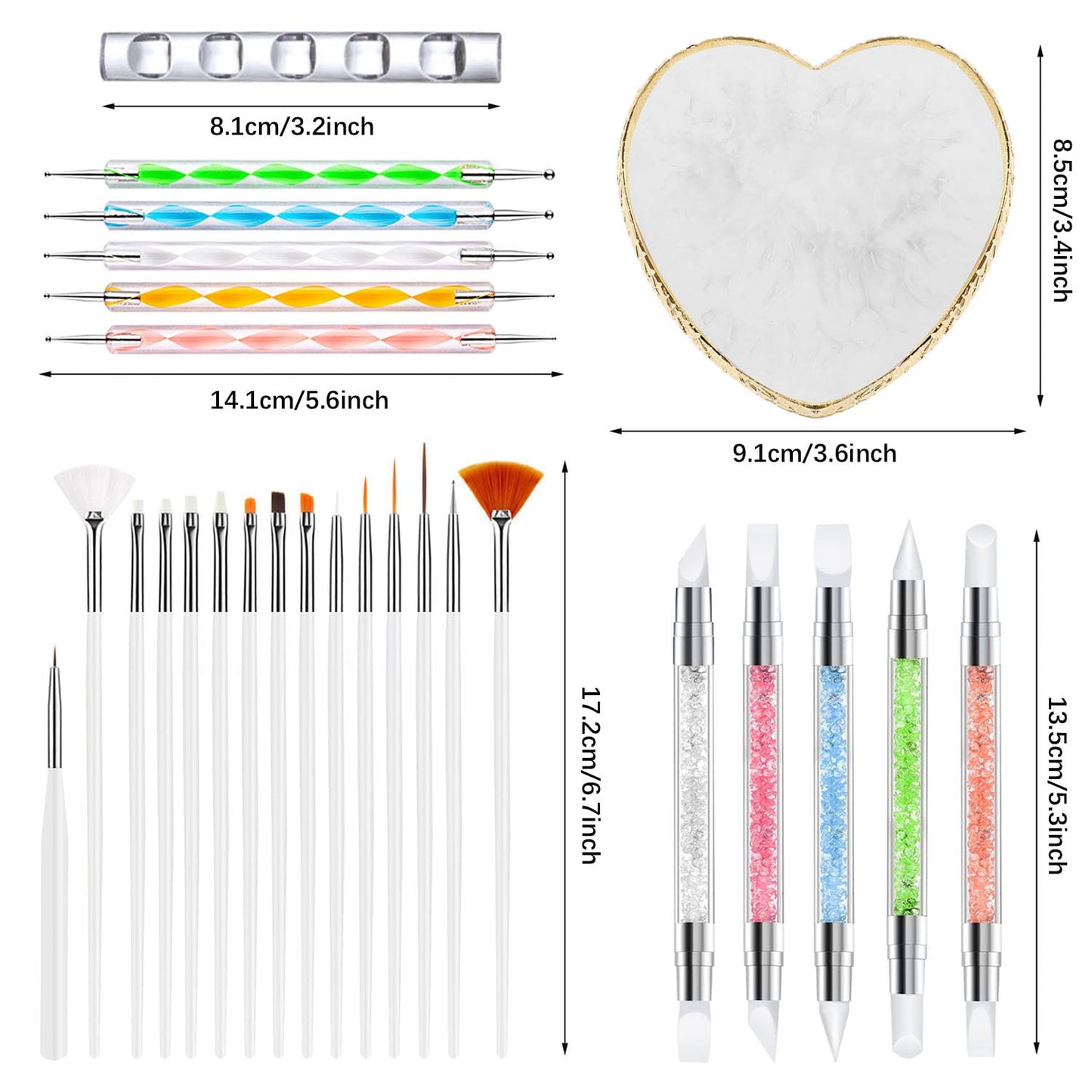Nail Art Tools 27Pcs Set,Nail Art Brush,Resin Nail Art Palette,5 Pcs Nail Art Sculpture Pen,2-way Acrylic Silicone Engraving Pen Dotting Pen Tools Nail Art Kit for Nail Art DIY
