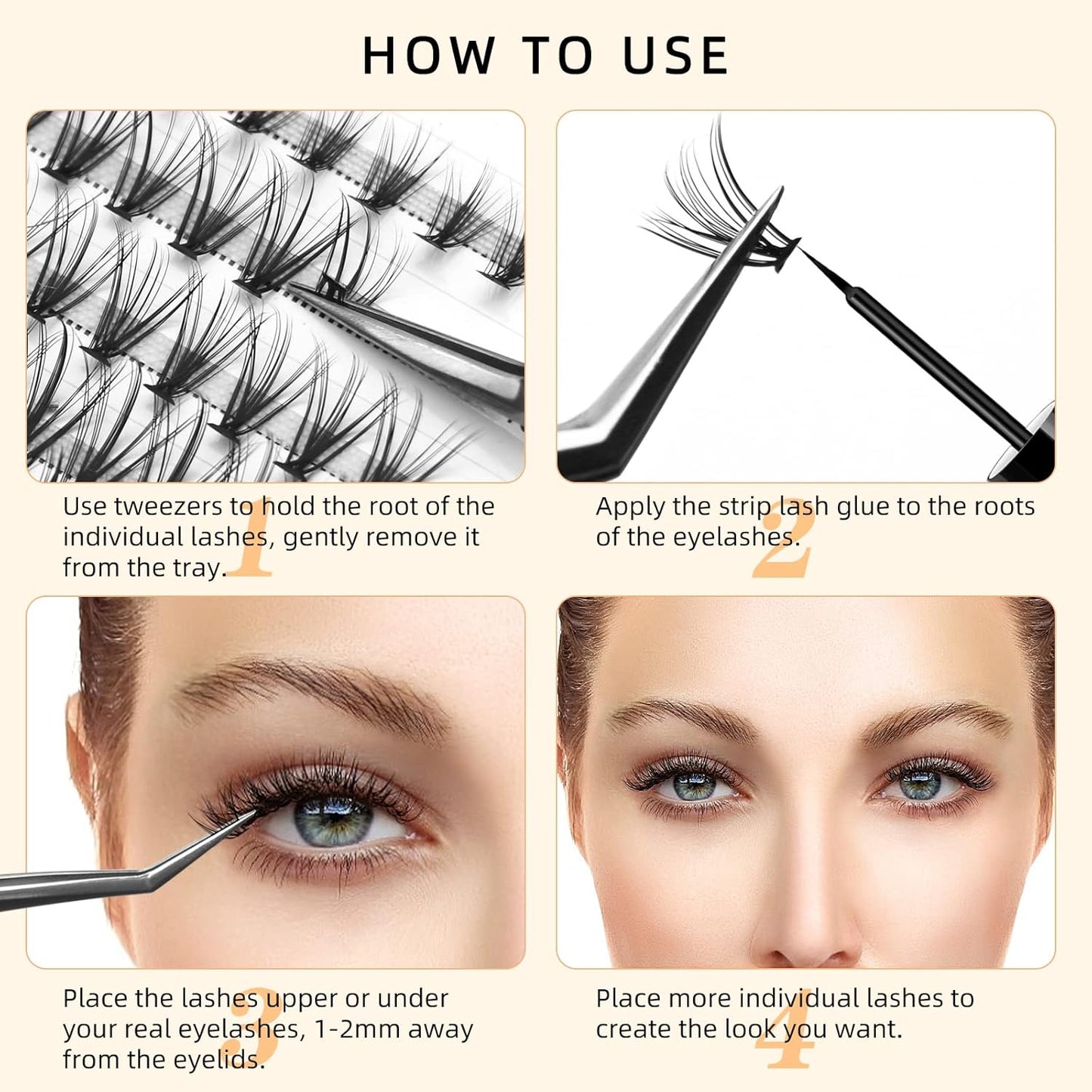 QUEWEL Lash Clusters 240Pcs Individual Lashes 20D 0.07D Curl 11mm Knot-Free Lash Extensions Clusters Lashes Soft&Natural False Eyelashes Individual DIY Eyelash Extension at Home(20D 0.07D 11)