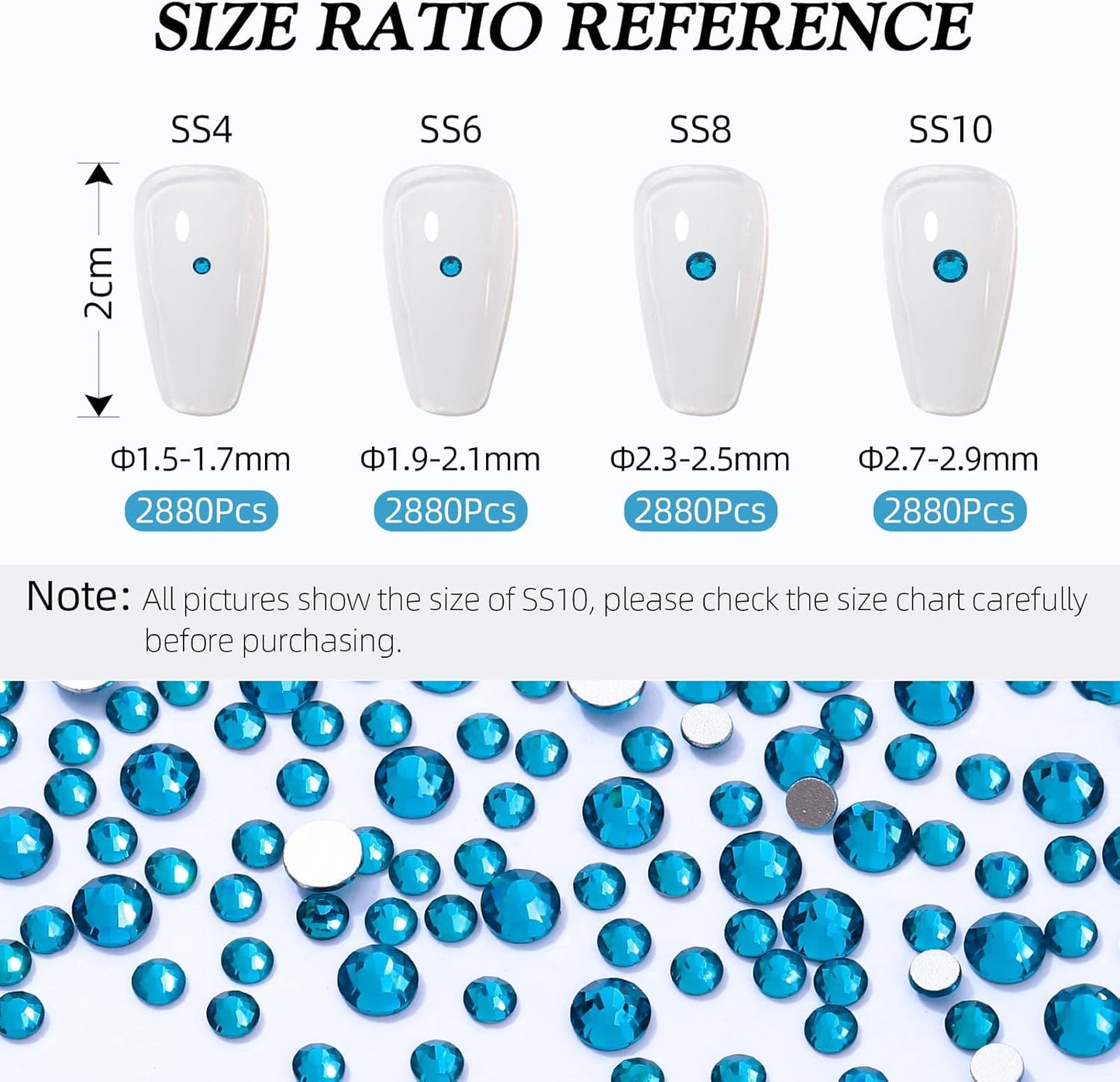 Malachite Blue Flatback Rhinestones, Glass Rhinestones for Nail Art and Craft, Glue Fix, Loose Crystal Gemstones(Malachite Blue, SS4, 2880pcs, 1.5-1.7mm)