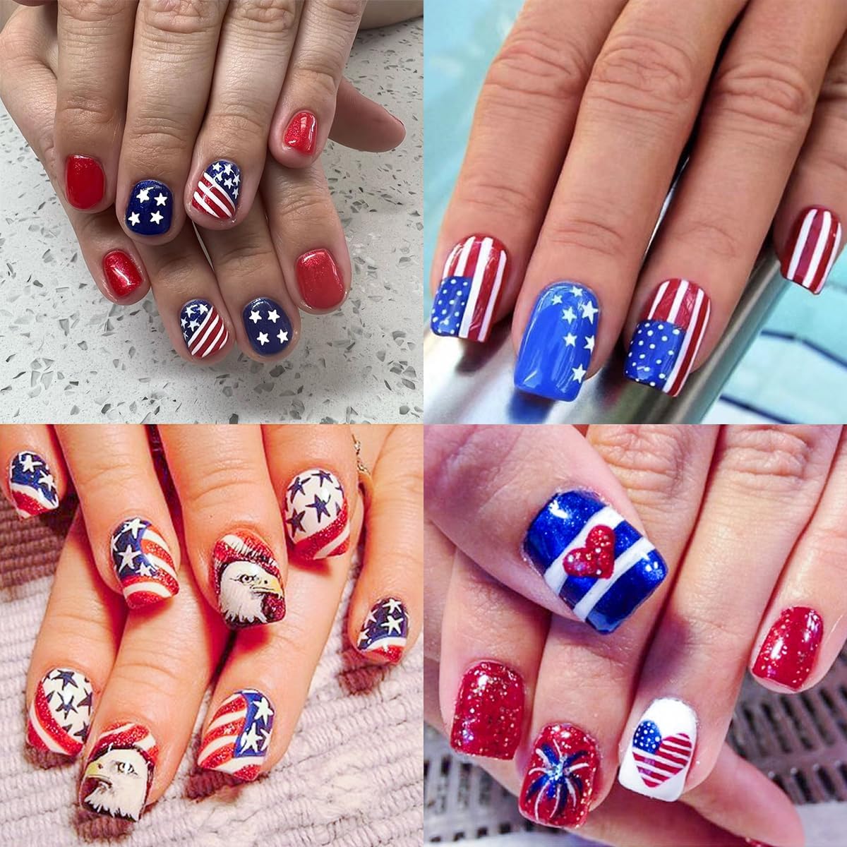 6Pcs Independence Day Nail Art Stickers Patriotic American Flag Heart Balloon Fireworks Nail Design 4th of July Nail Stickers 3D Self-Adhesive Star Nail Decals Decoration for Women DIY Nail Supplies