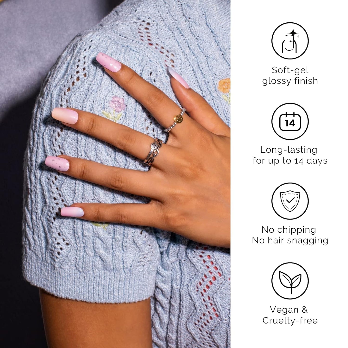 Nailog Semi Cured Gel Nail Strips 34 pcs | Long Lasting Nail Polish Sticker Wraps with Glossy Gel Finish | Daydream