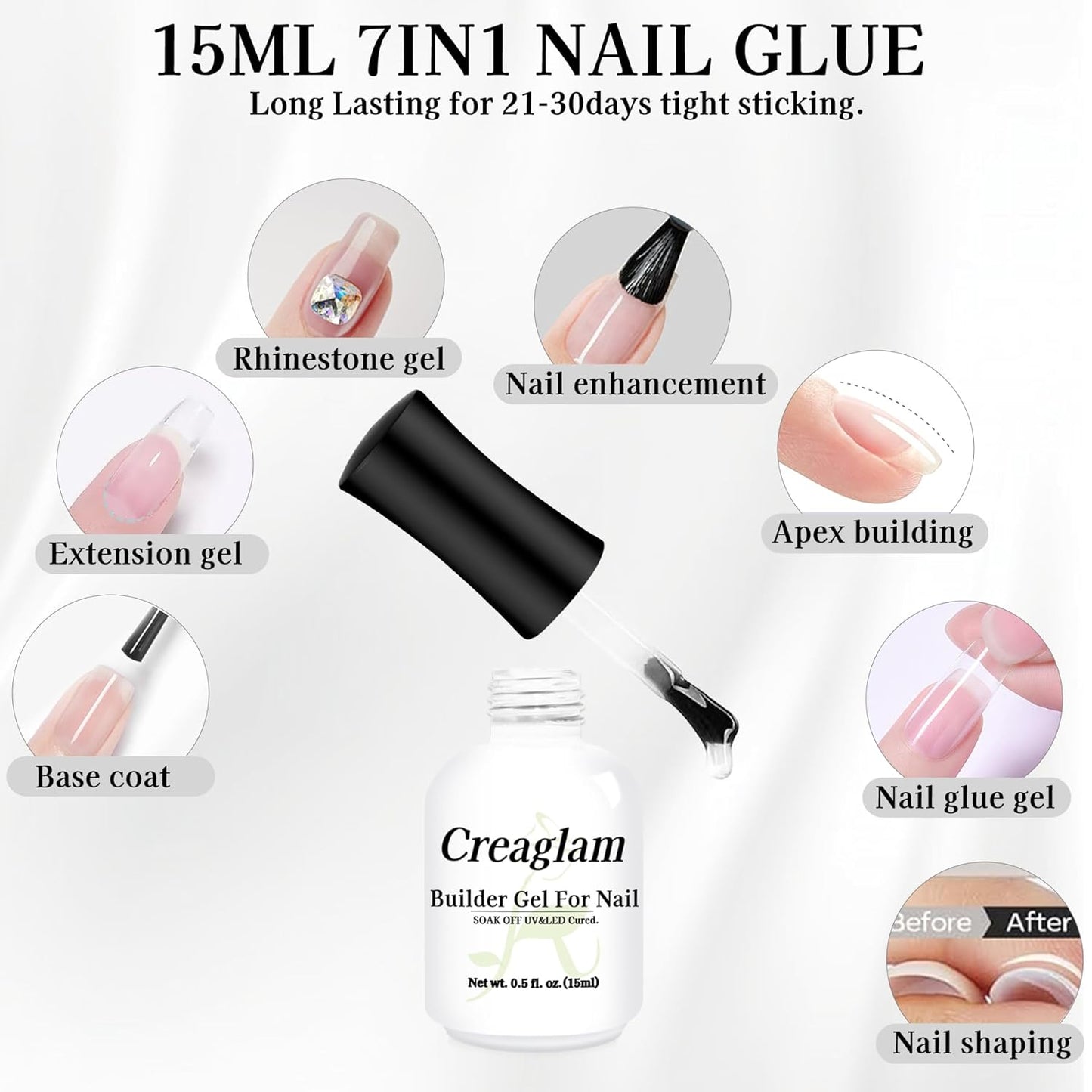 Women Builder Gel for Nails: 2Pcs 7 in 1 Clear Builder Nail Gel Set for Fast Nail Art Set DIY Home Manicure - 15ml Extension Strengthener for Nails Art Design