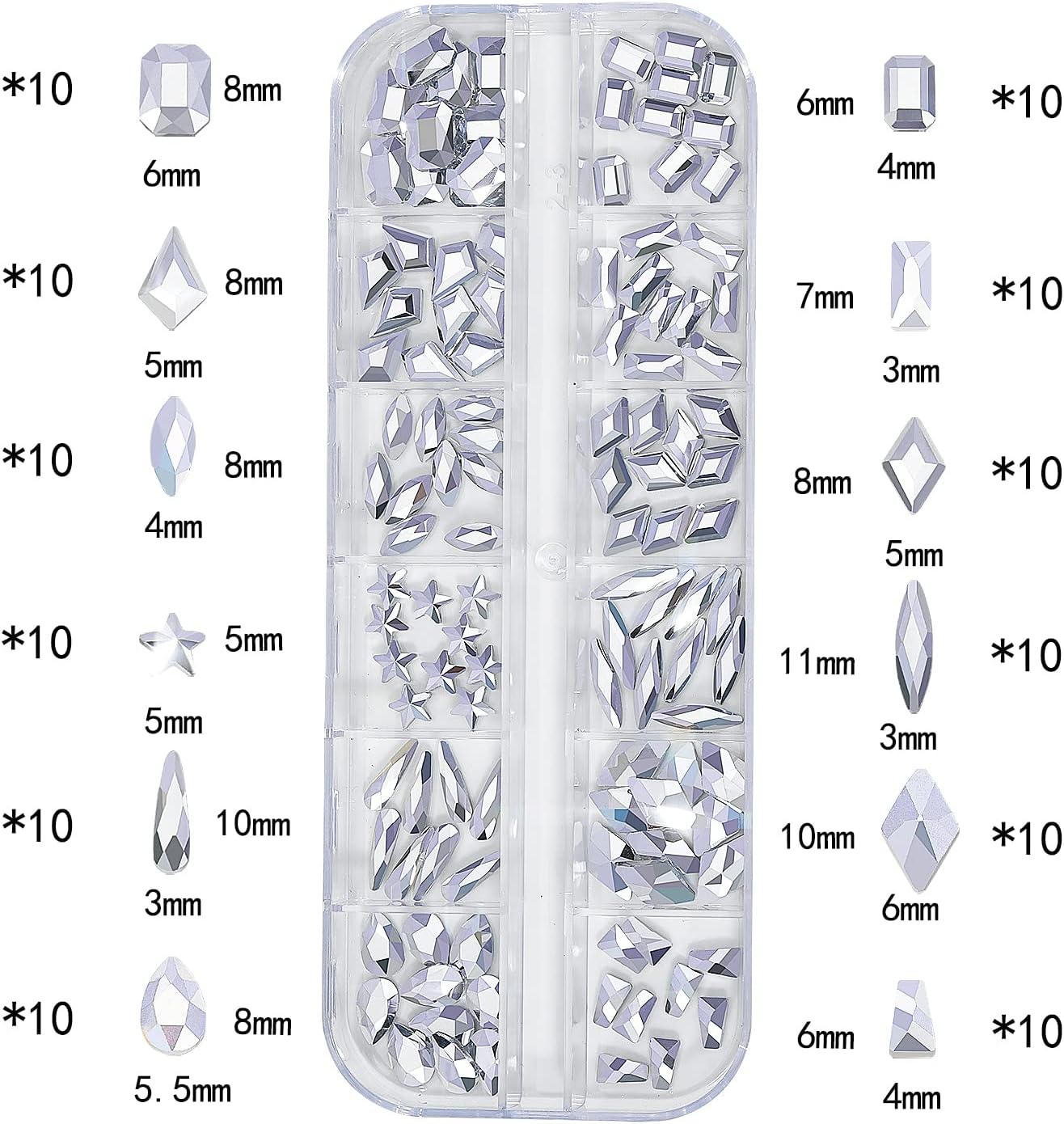 Nail Rhinestones - 3D Multi Shape Size, Flat Back, Manicure Rhinestones Charms, Crystal Silver Gems, with Kit, for Nail Art, Bedazzling Acrylic Nails, DIY Decor