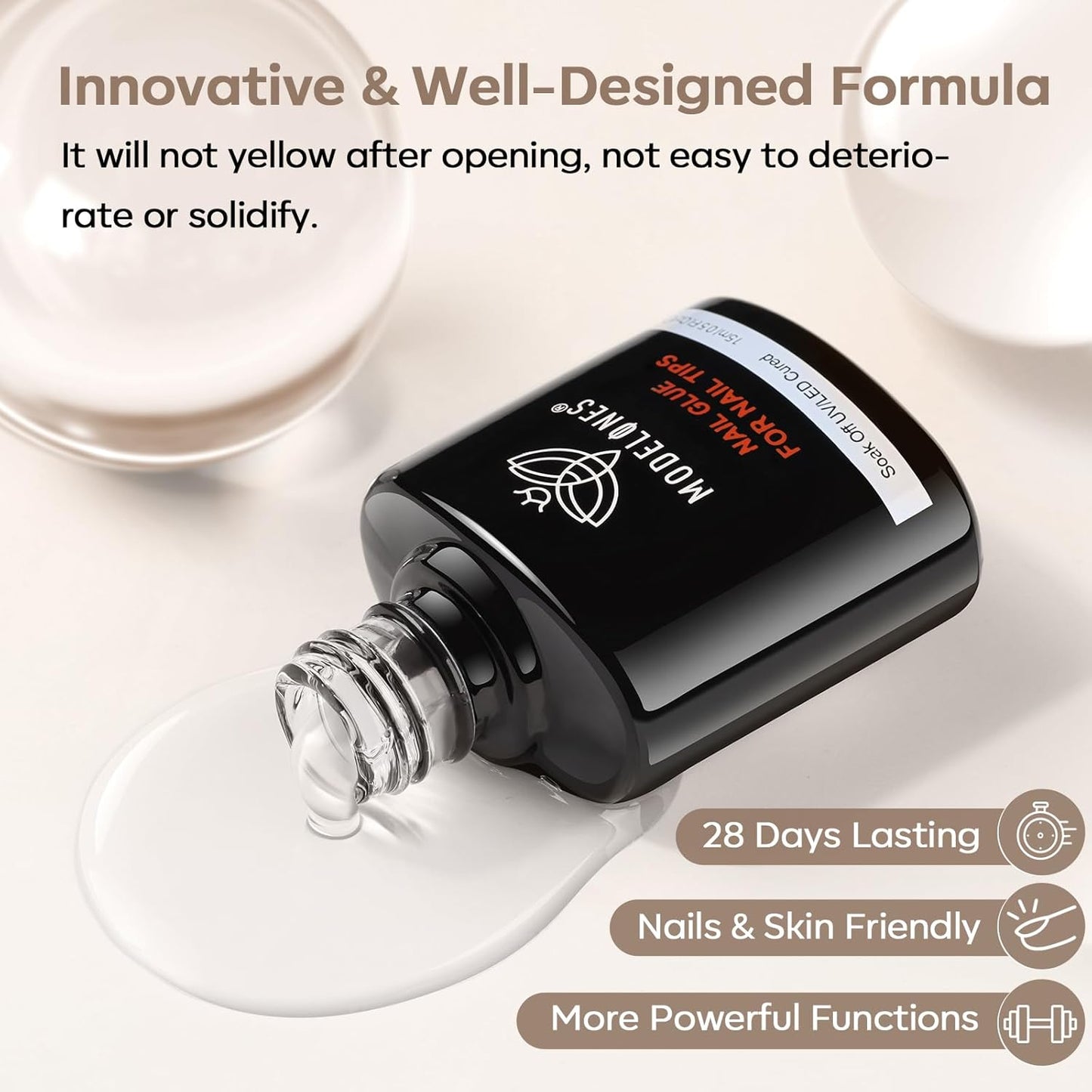 modelones 9 in One Gel Nail Glue Brush On Nail Glue 15 ml for Tips, Rhinestones, Base Coat, Blooming Art Gel Kit for Press on Nails Acrylic Tips U V Lamp Needed 2Pcs