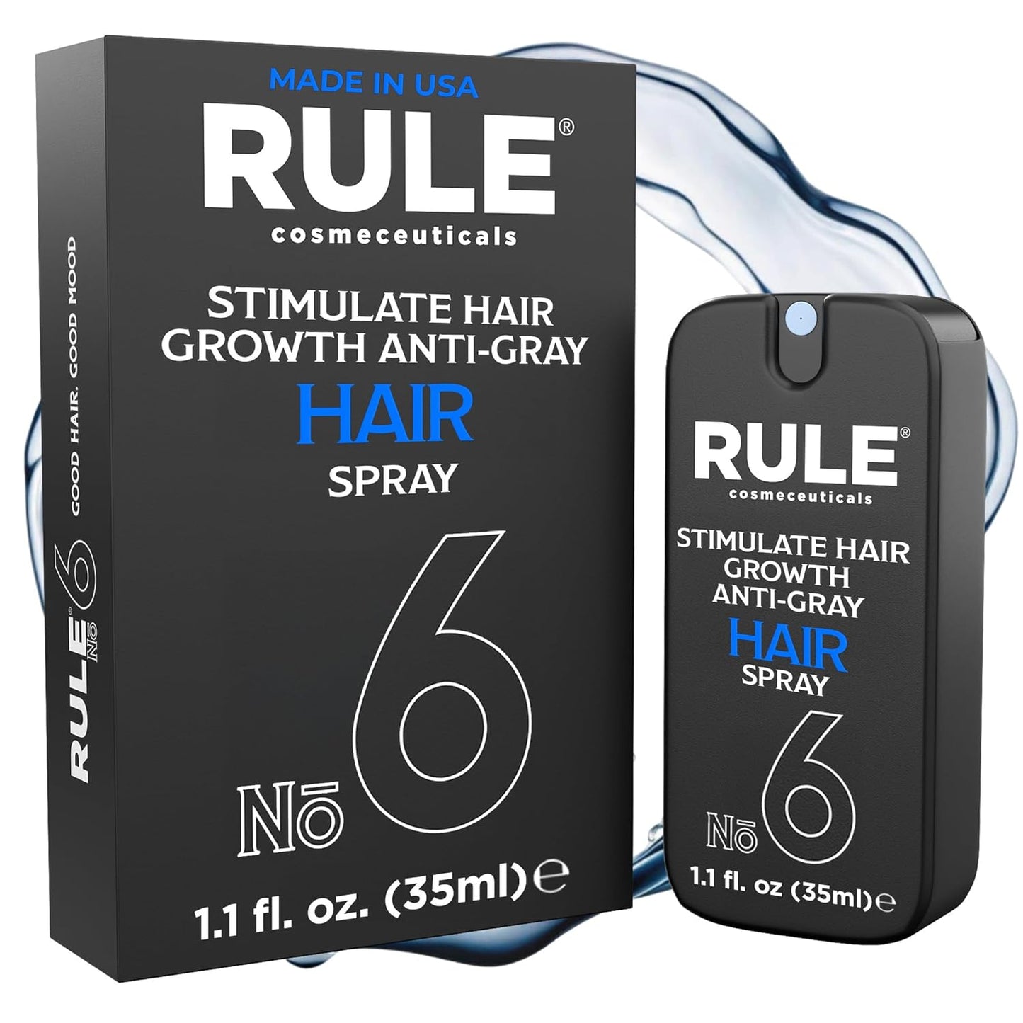 RULE No.6 Hair Growth Spray & Anti Grey Hair Treatment, Minoxidil Alternative Hair Regrowth Treatment for Men, Natural Hair Color Restorer, Topical Hair Growth Serum, Stop Hair Loss & Thinning