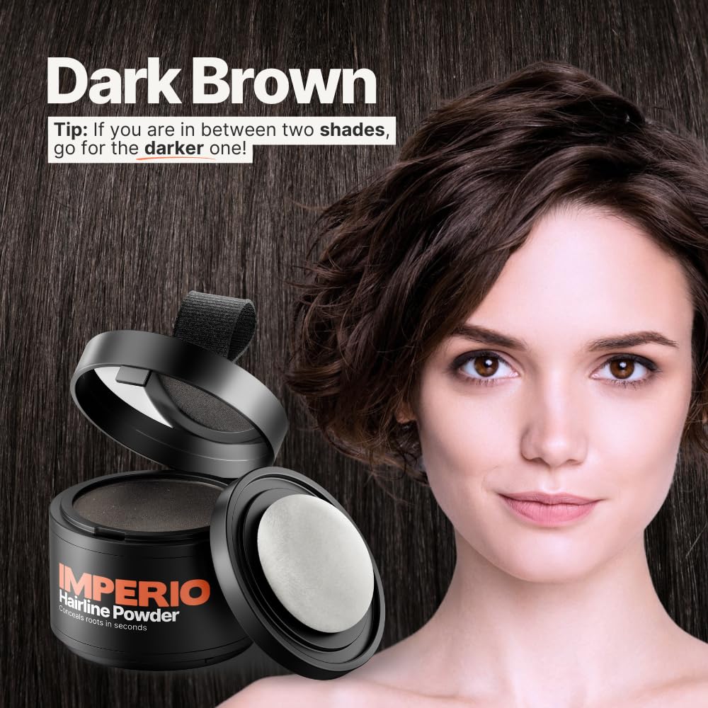 IMPERIO Root Touch Up Hair Powder for Concealing Hair Loss instantly - Hairline Powder for Women & Men - Water resistant Root Cover Up for Thinning Hair in Premium Hairdressing Quality (Dark Brown)
