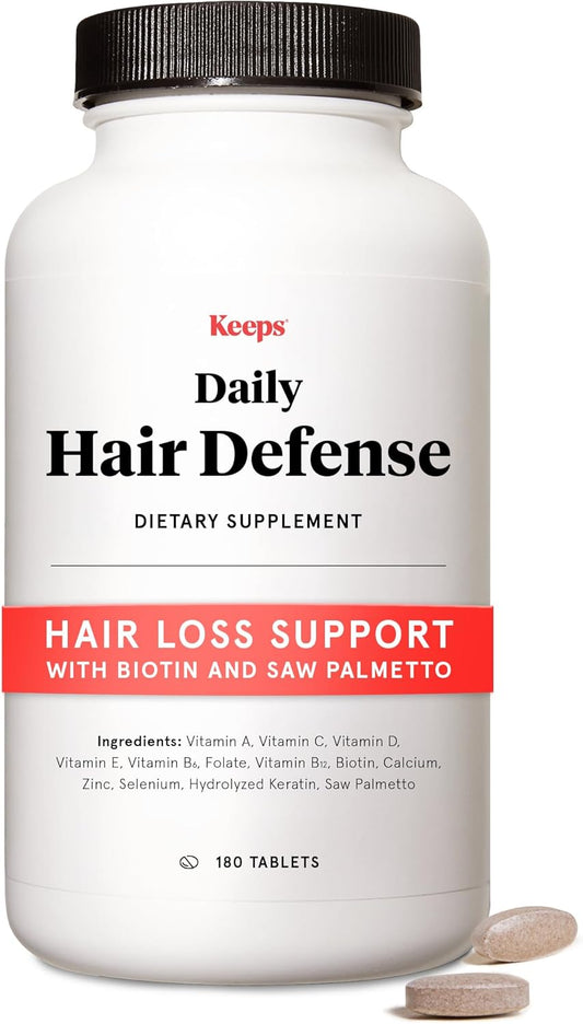 Keeps Daily Hair Supplement, 180 Tablets - Saw Palmetto Promotes Healthy Hair - Biotin, Vitamins A, B6, B12, C, D, Calcium, Selenium & Zinc - Men & Women - 3 Month Supply