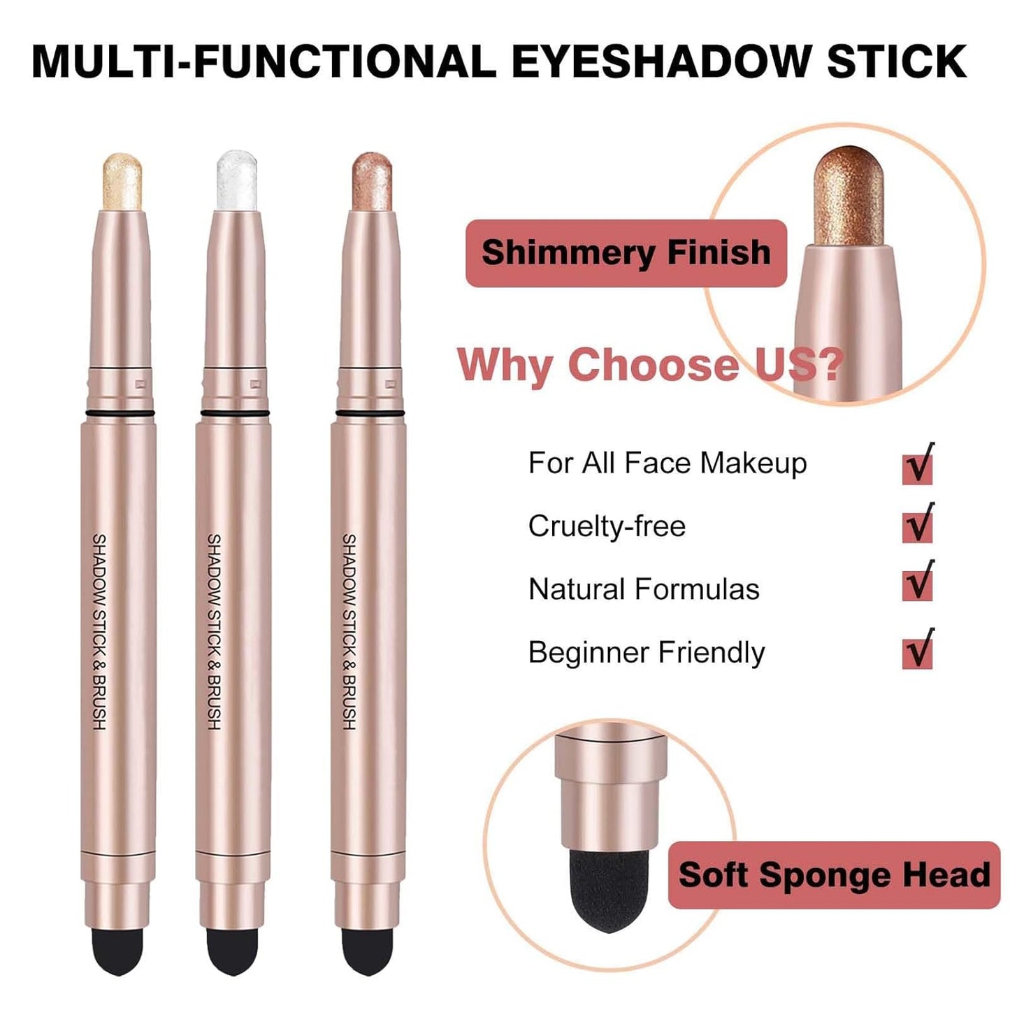 Champagne Eyeshadow Stick, Shimmer Cream Single Eyeshadow Pencil High Pigmented Eye Shadow Brightener Stick, Hypoallergenic Waterproof Long Lasting Highlighter stick Create Multi-Dimensional Eyes Look