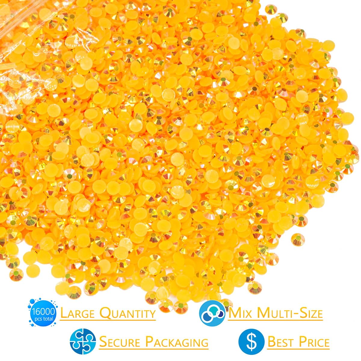 16000PCS Orange Yellow AB Resin Rhinestones for Crafting 3mm 4mm 5mm Dark Yellow Flatback Jelly Stones Bulk SS10 SS16 SS20 Diamonds Gems for Nails Face Eyes Makeup Tumblers Bottles DIY Crafts Clothes